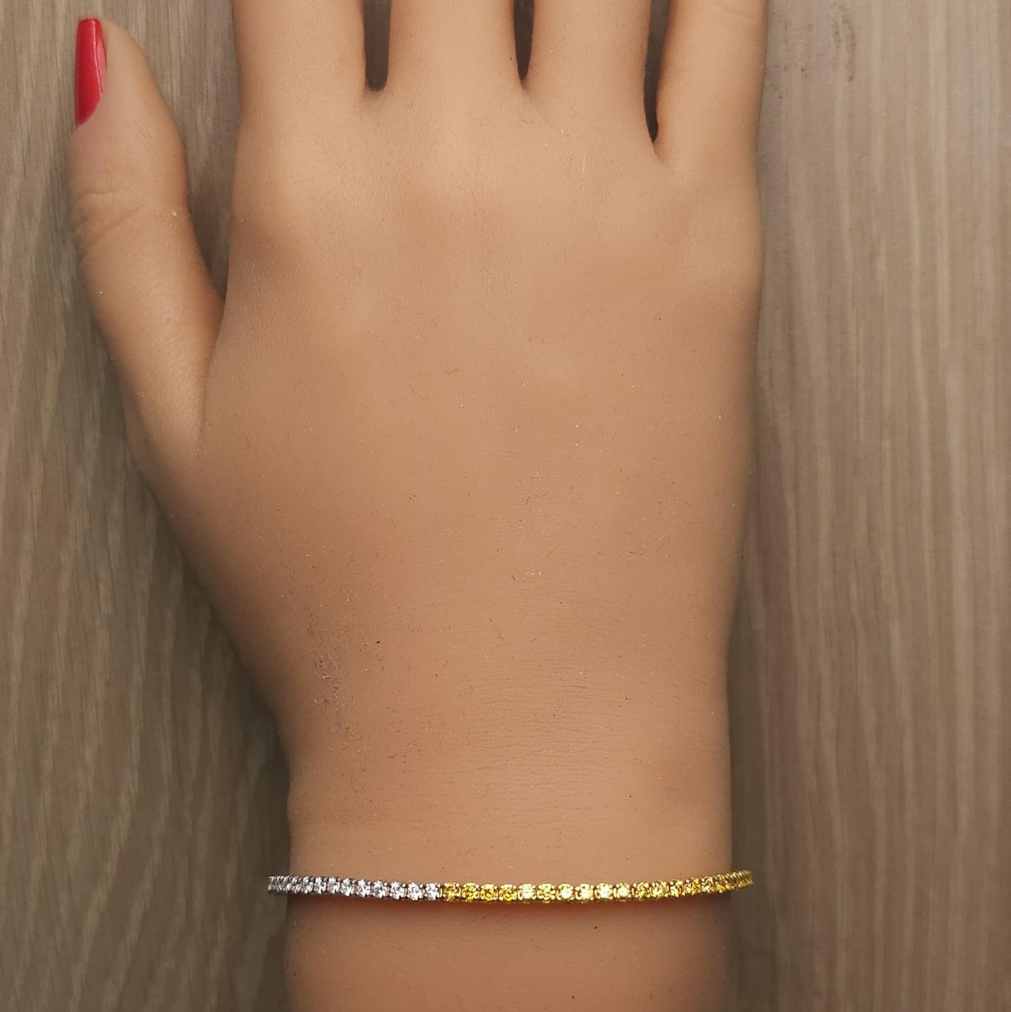 Natural Yellow Round and White Diamond 2.16 Carat TW Gold Tennis Bracelet