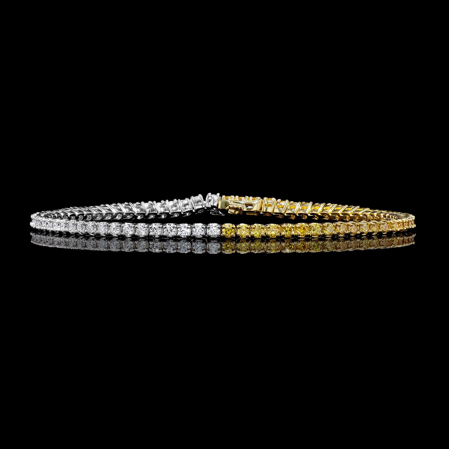 Natural Yellow Round and White Diamond 2.03 Carat TW Gold Tennis Bracelet