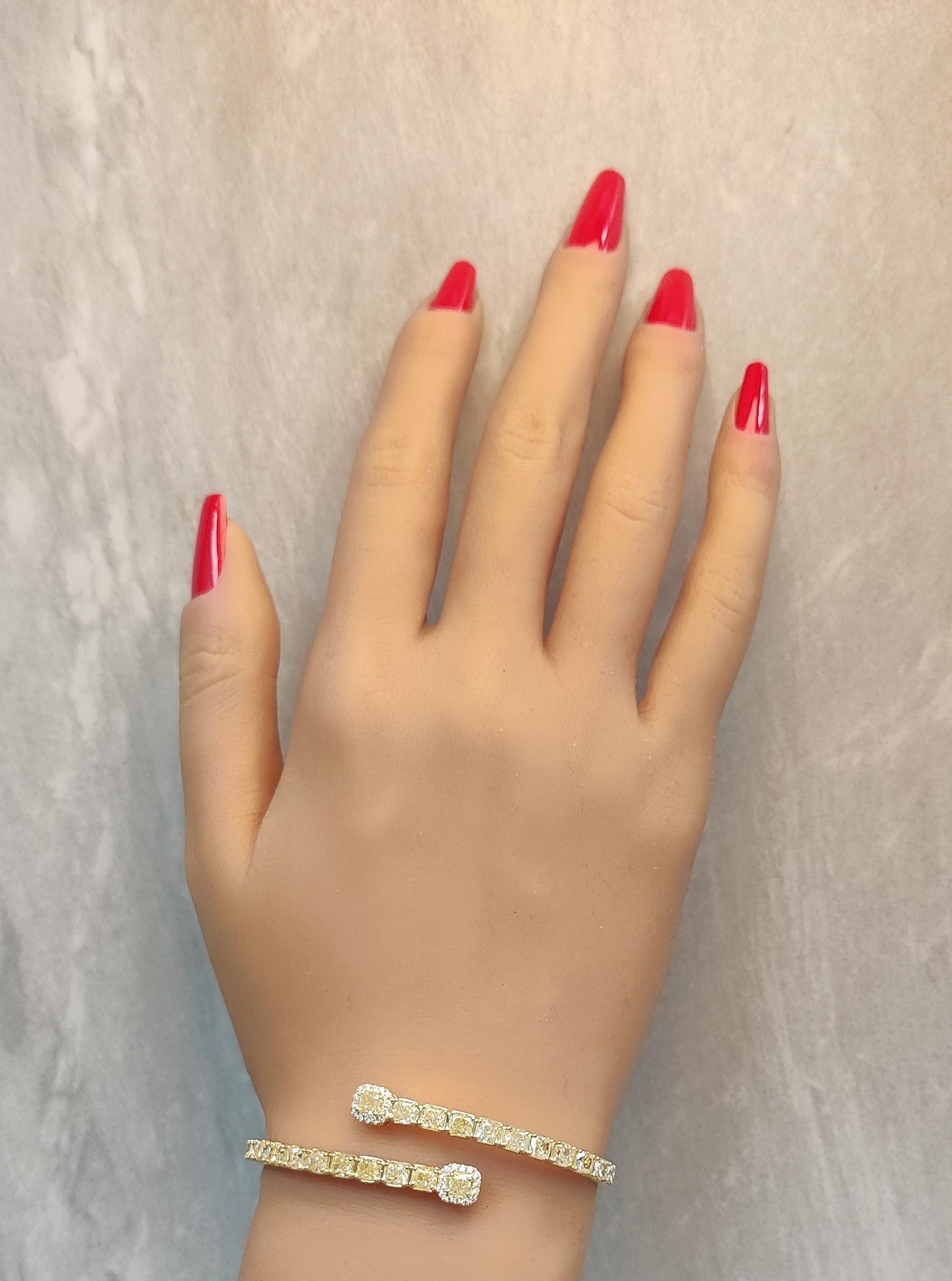 Natural Yellow Cushion Diamond 7.34 Carat TW Gold Cuff Bracelet