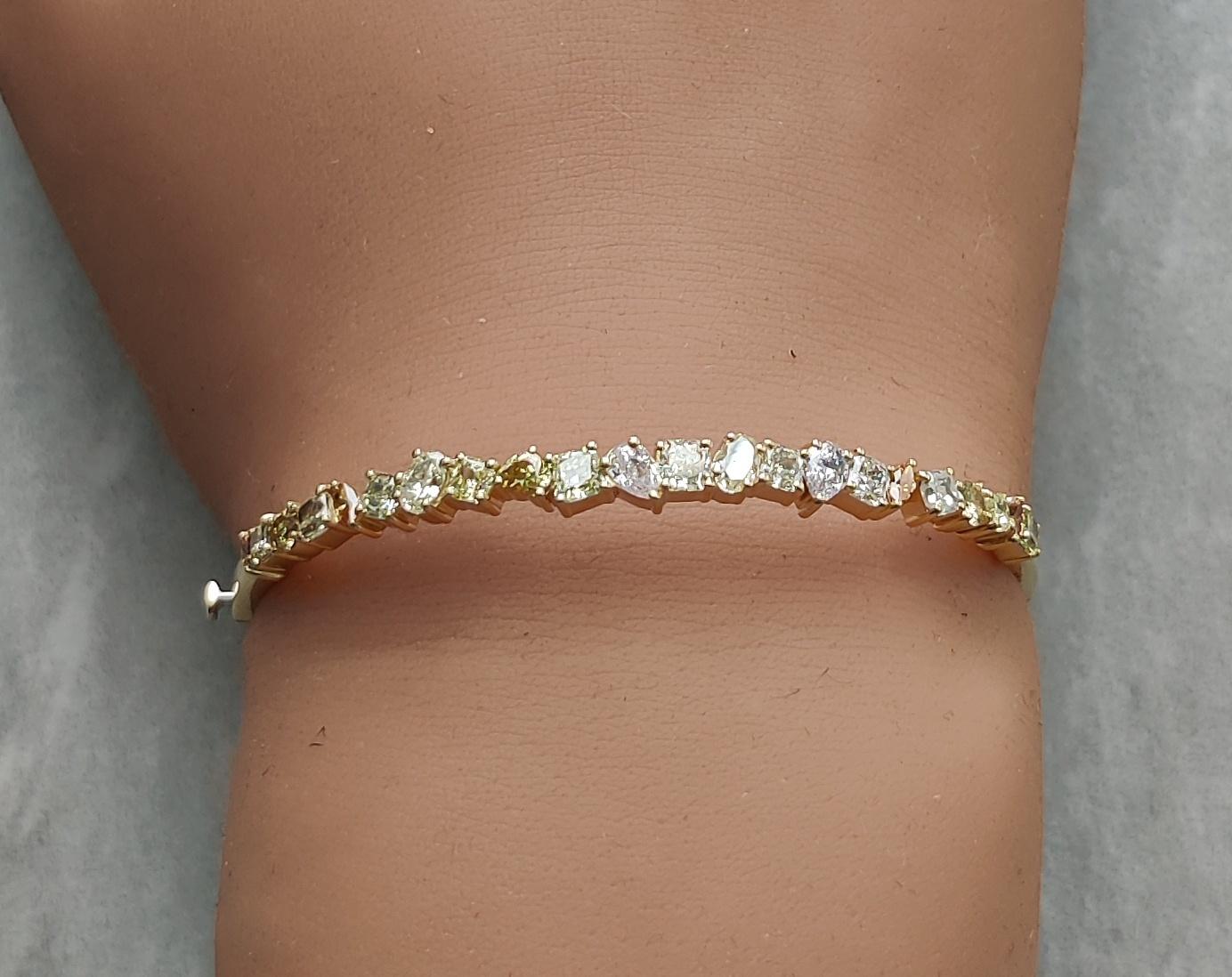 Natural Fancy Color Mix Diamond 3.30 Carat TW Gold Cuff Bracelet