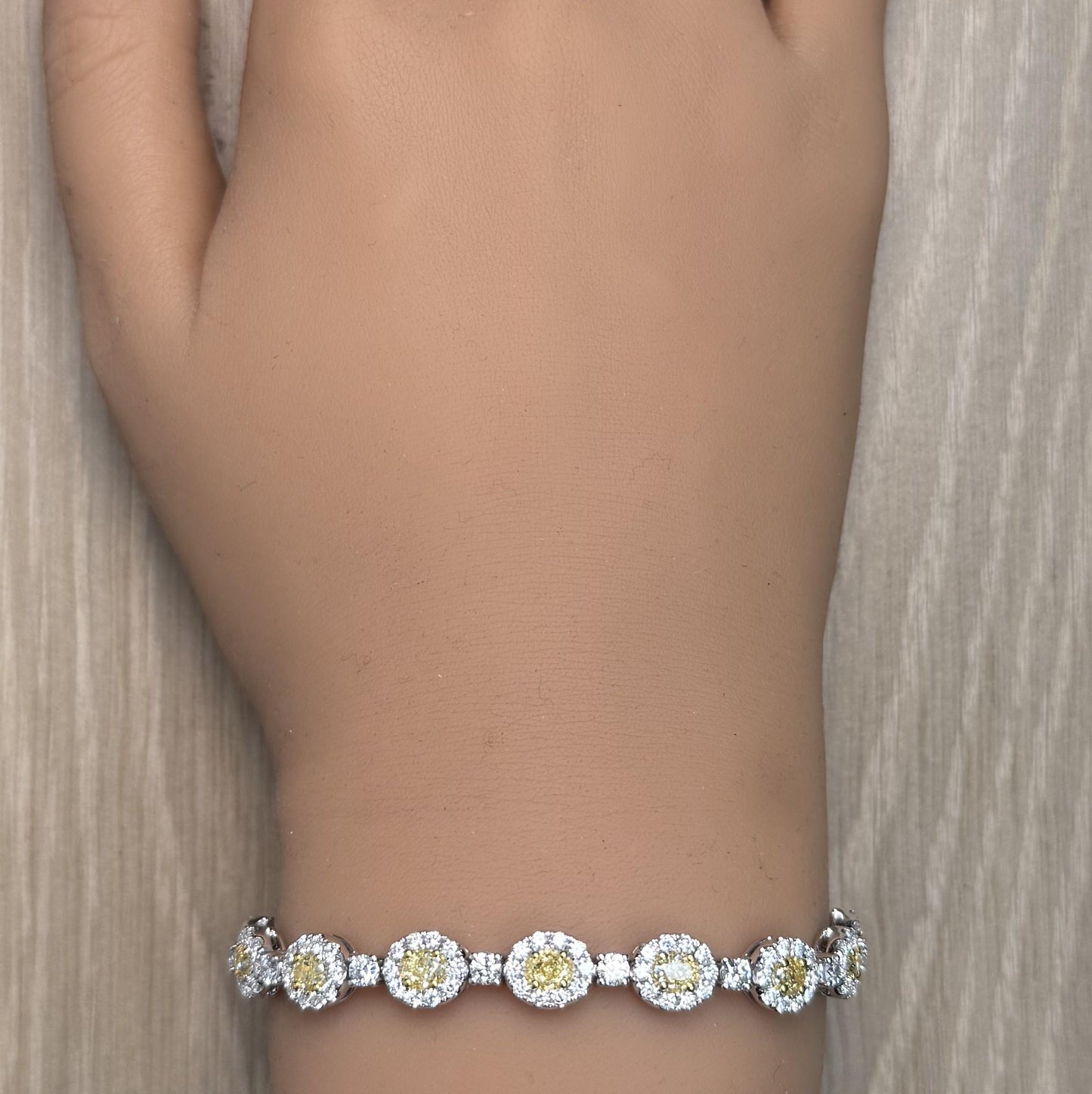 Natural Yellow Oval Diamond 7.36 Carat TW Gold Bracelet