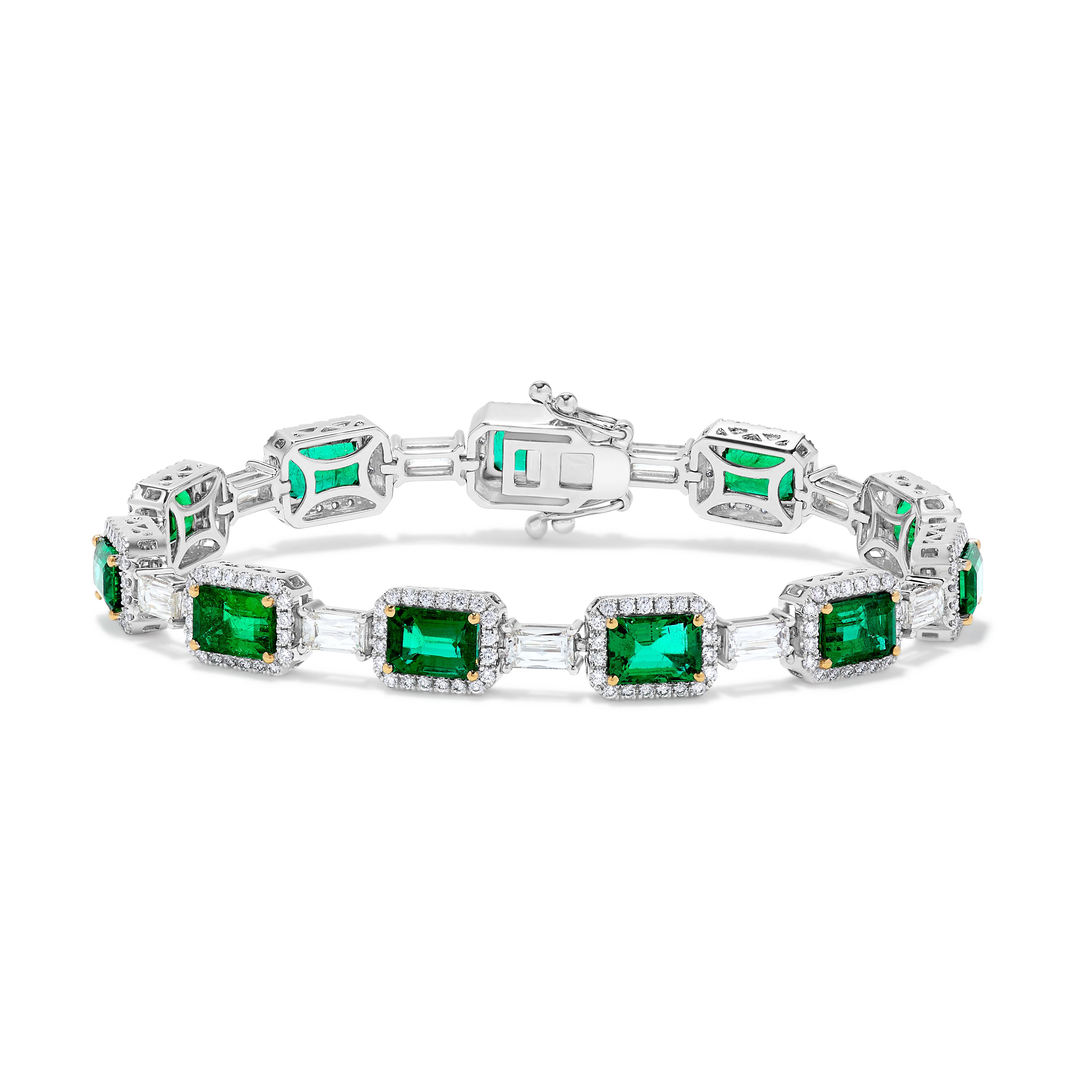 Natural Emerald and White Diamond 15.89 Carat TW Gold Tennis Bracelet