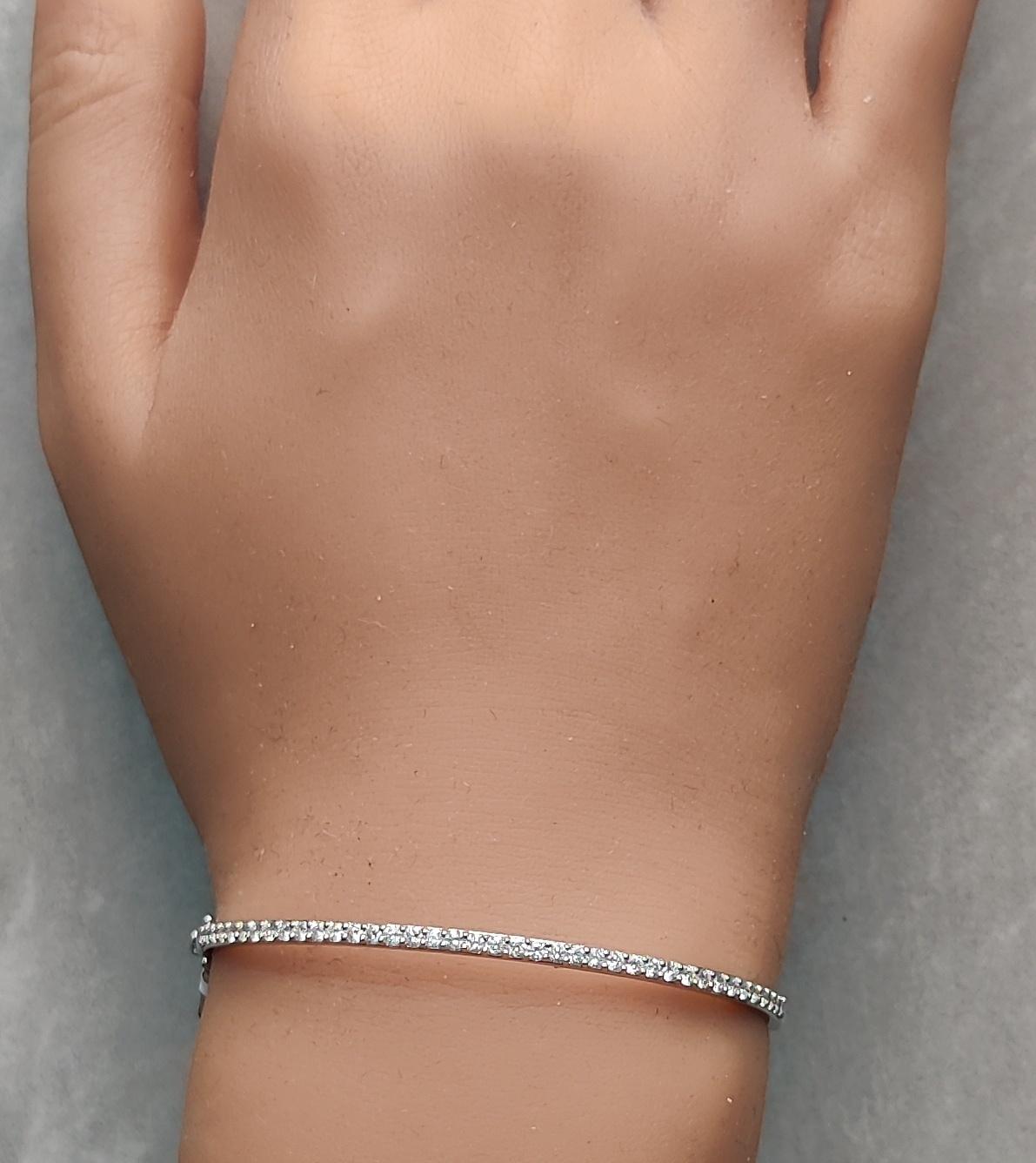 Natural White Round Diamond 1.14 Carat TW White Gold Cuff Bracelet