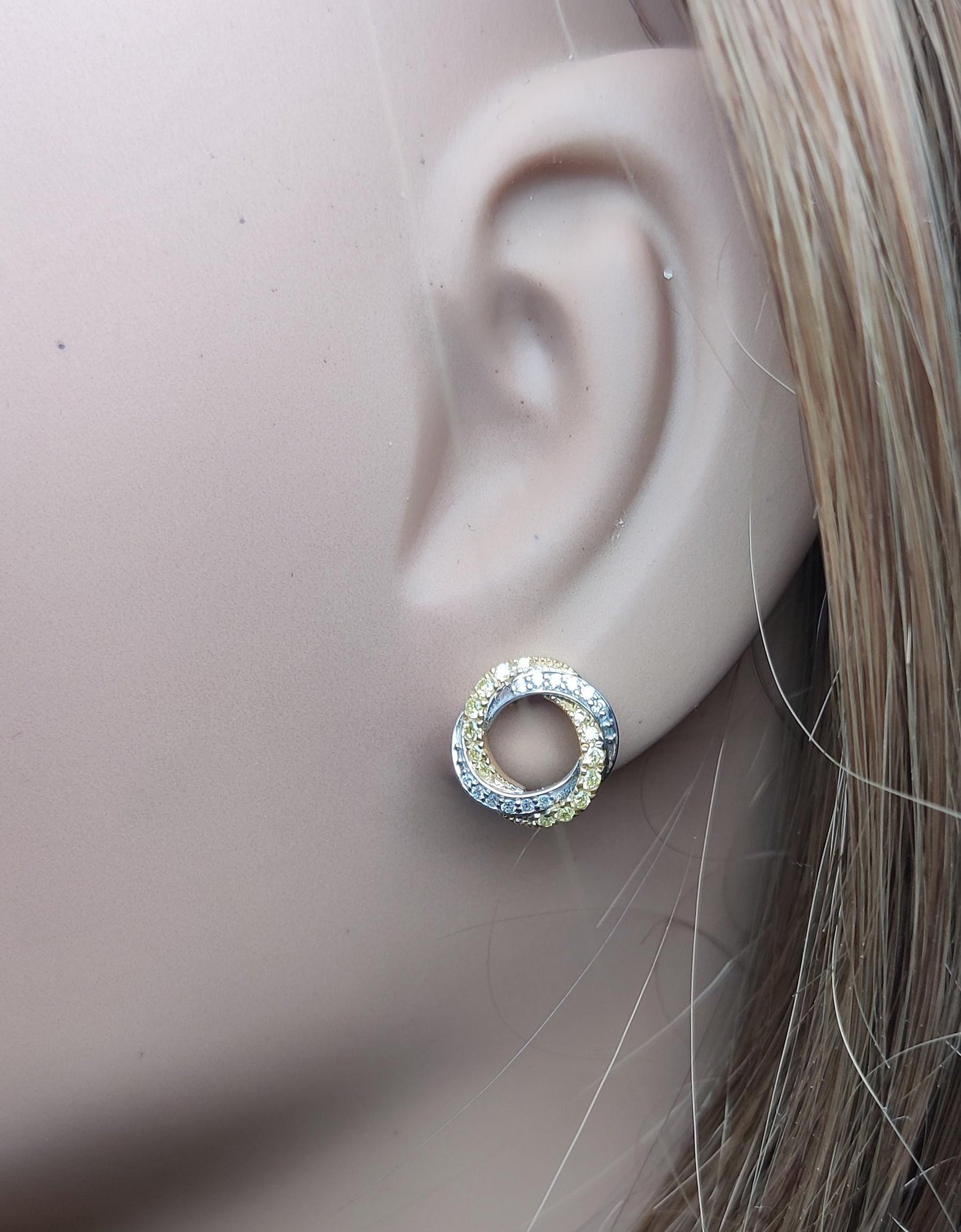 Natural Yellow Round and White Diamond .35 Carat TW Gold Stud Earrings