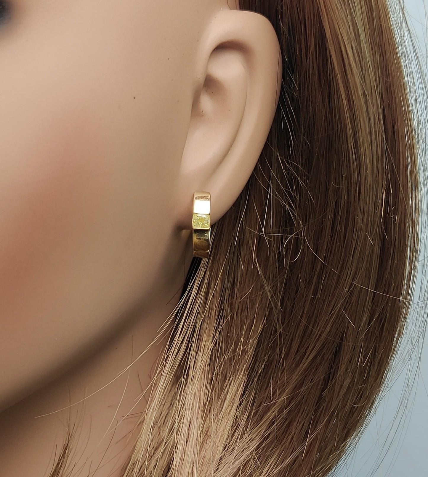 Natural Yellow Cushion Diamond .50 Carat TW Yellow Gold Hoop Earrings
