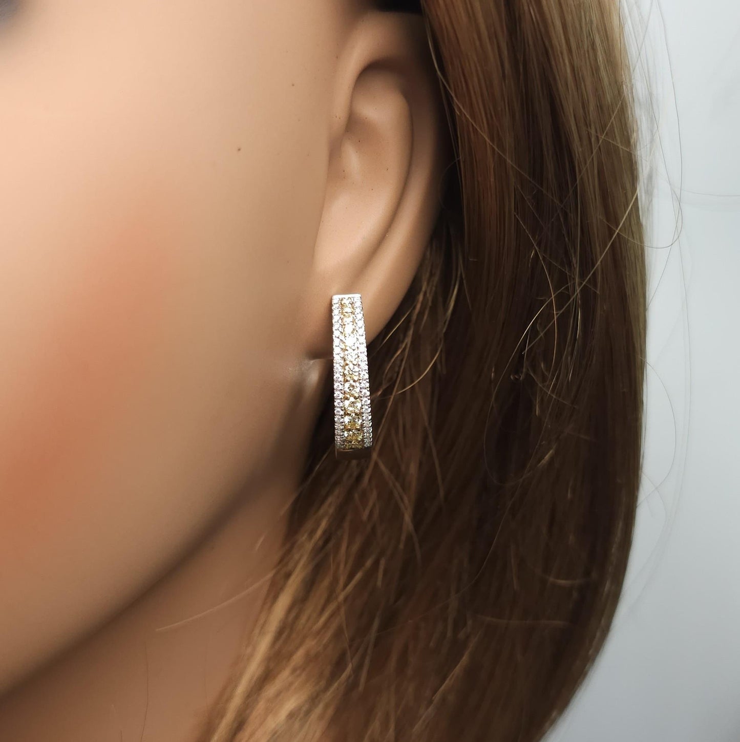 Natural Yellow Round Diamond 1.02 Carat TW Gold Hoop Earrings