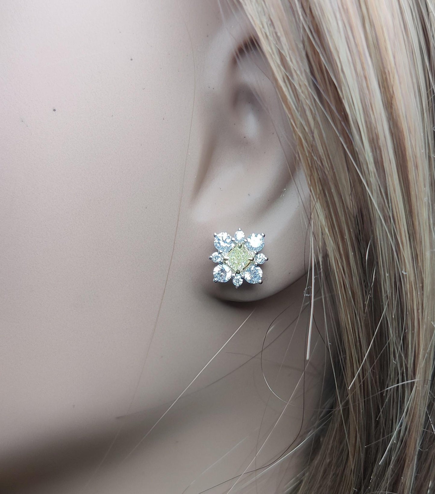 Natural Yellow Cushion Diamond 1.16 Carat TW Gold Stud Earrings