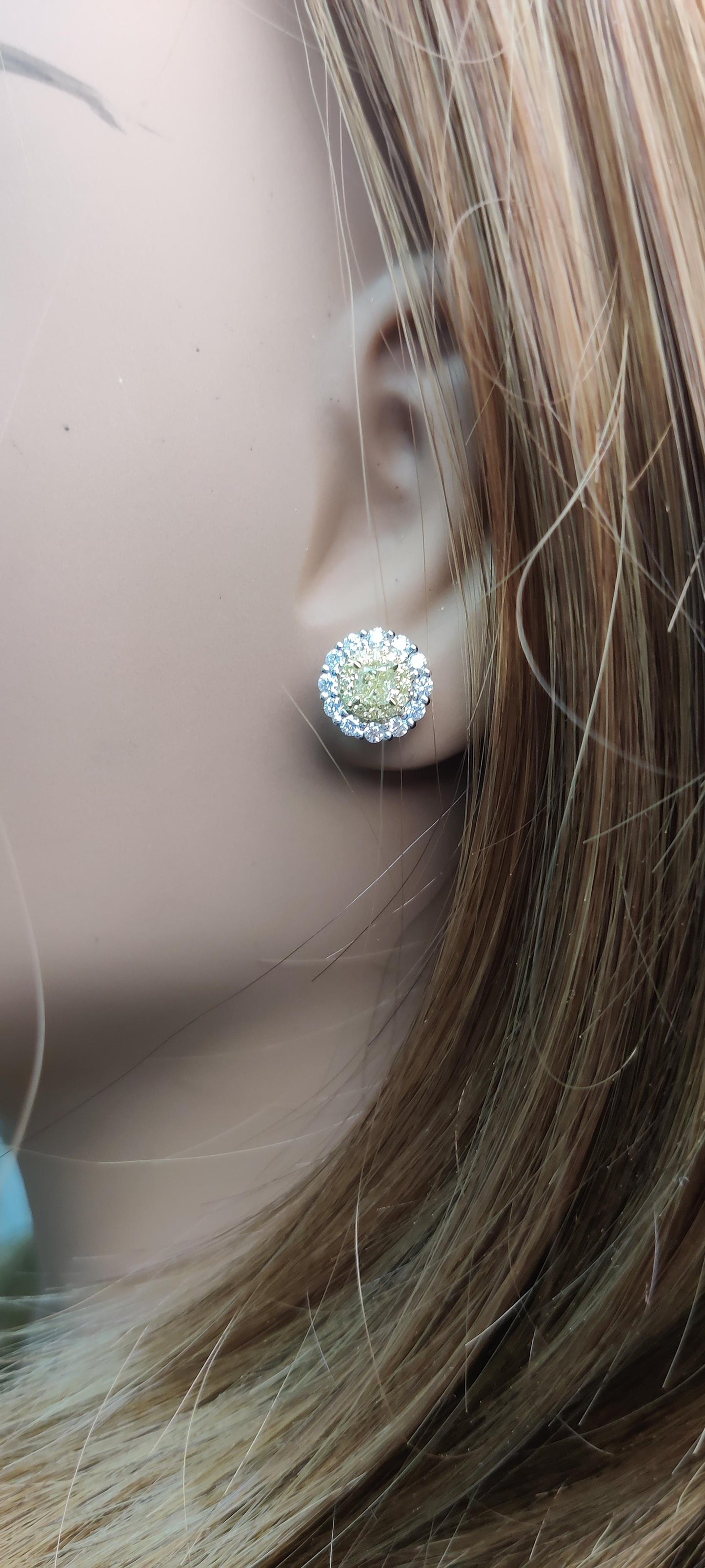Natural Yellow Cushion Diamond 1.18 Carat TW Gold Stud Earrings