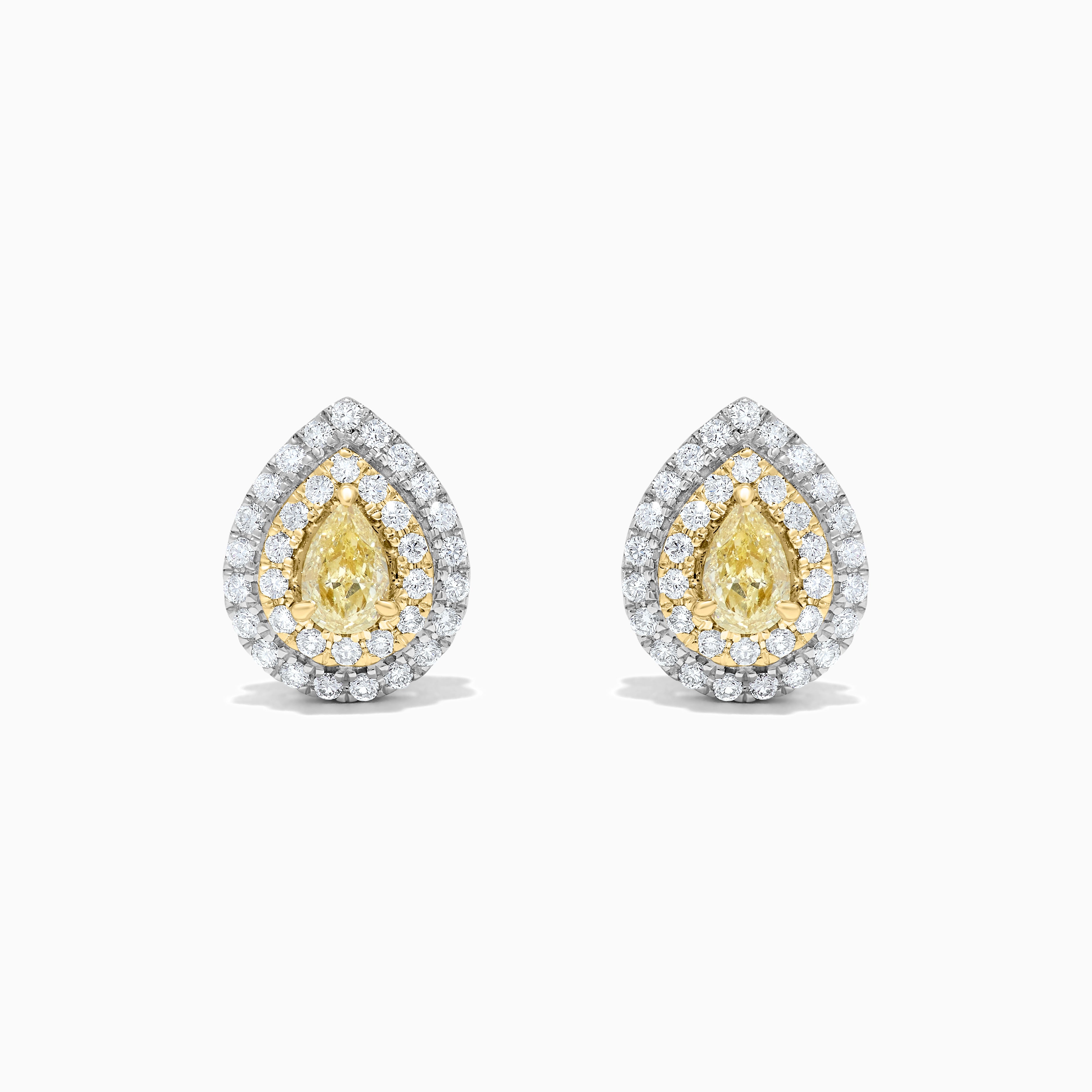 Natural Yellow Pear and White Diamond 1.14 Carat TW Gold Stud Earrings
