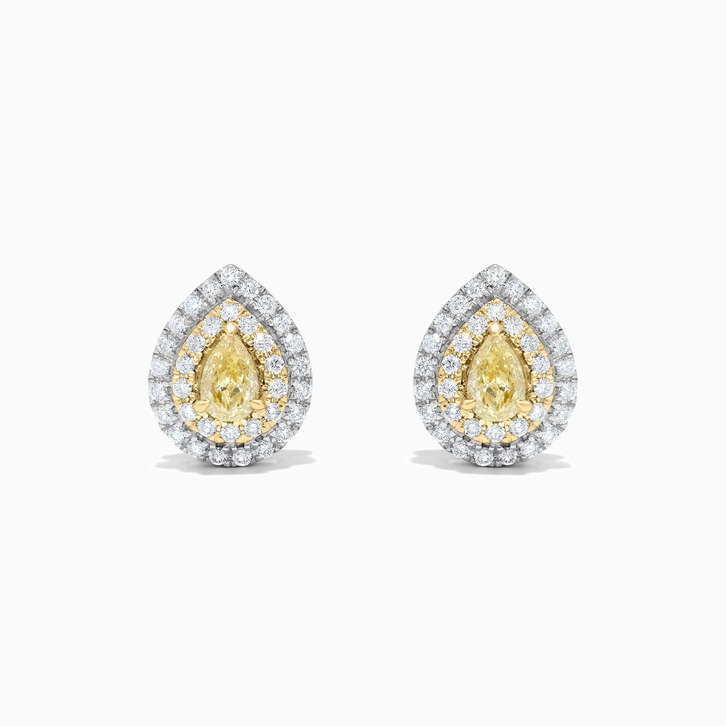 Natural Yellow Pear and White Diamond 1.14 Carat TW Gold Stud Earrings
