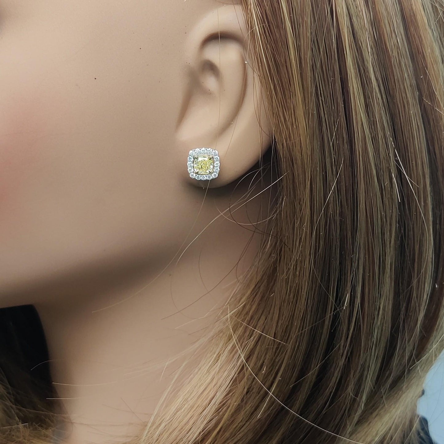 GIA Certified Fancy Yellow Radiant Diamond 1.40 Carat TW Gold Stud Earrings