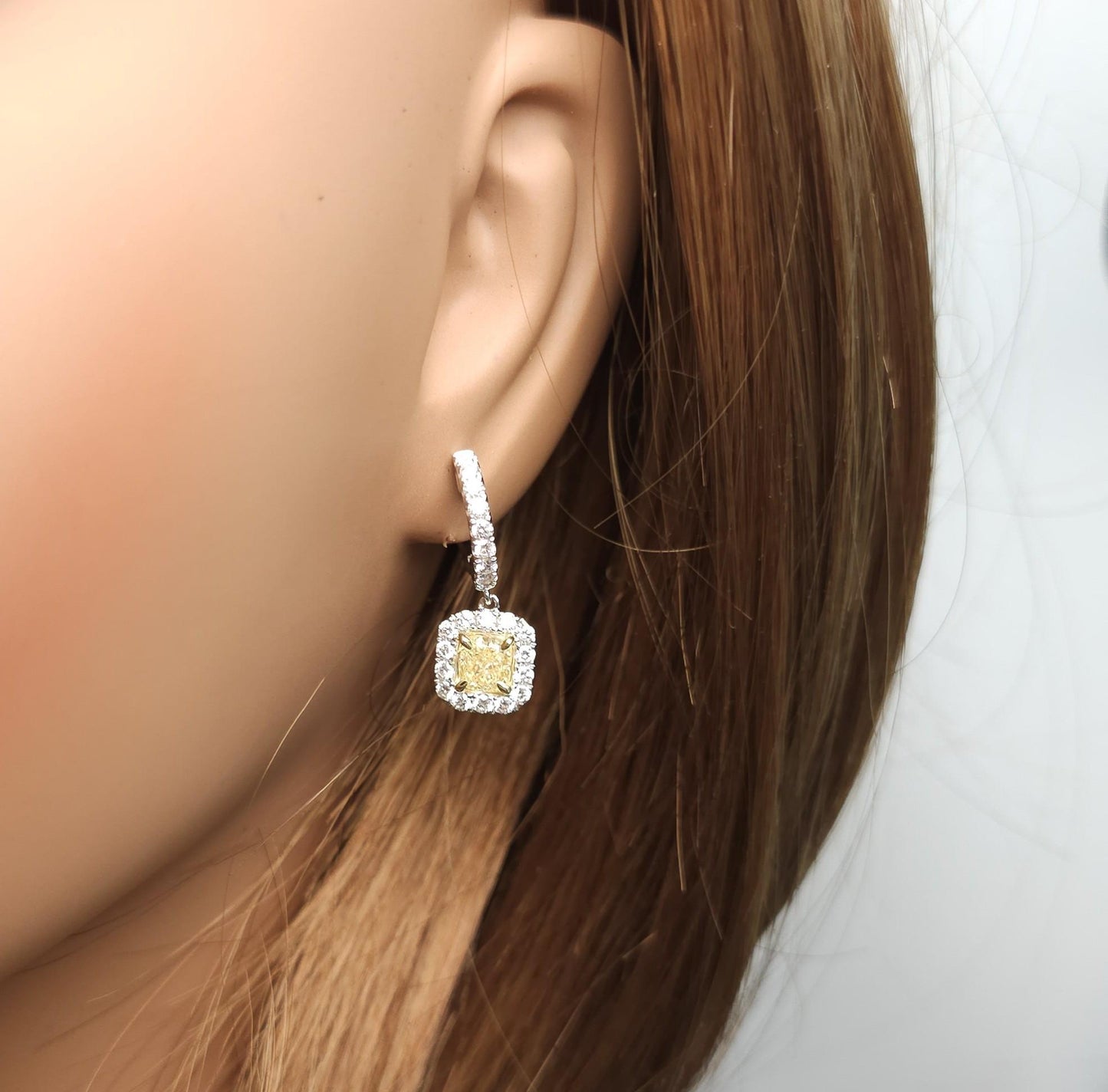 GIA Certified Natural Yellow Cushion Diamond 2.67 Carat TW Gold Drop Earrings