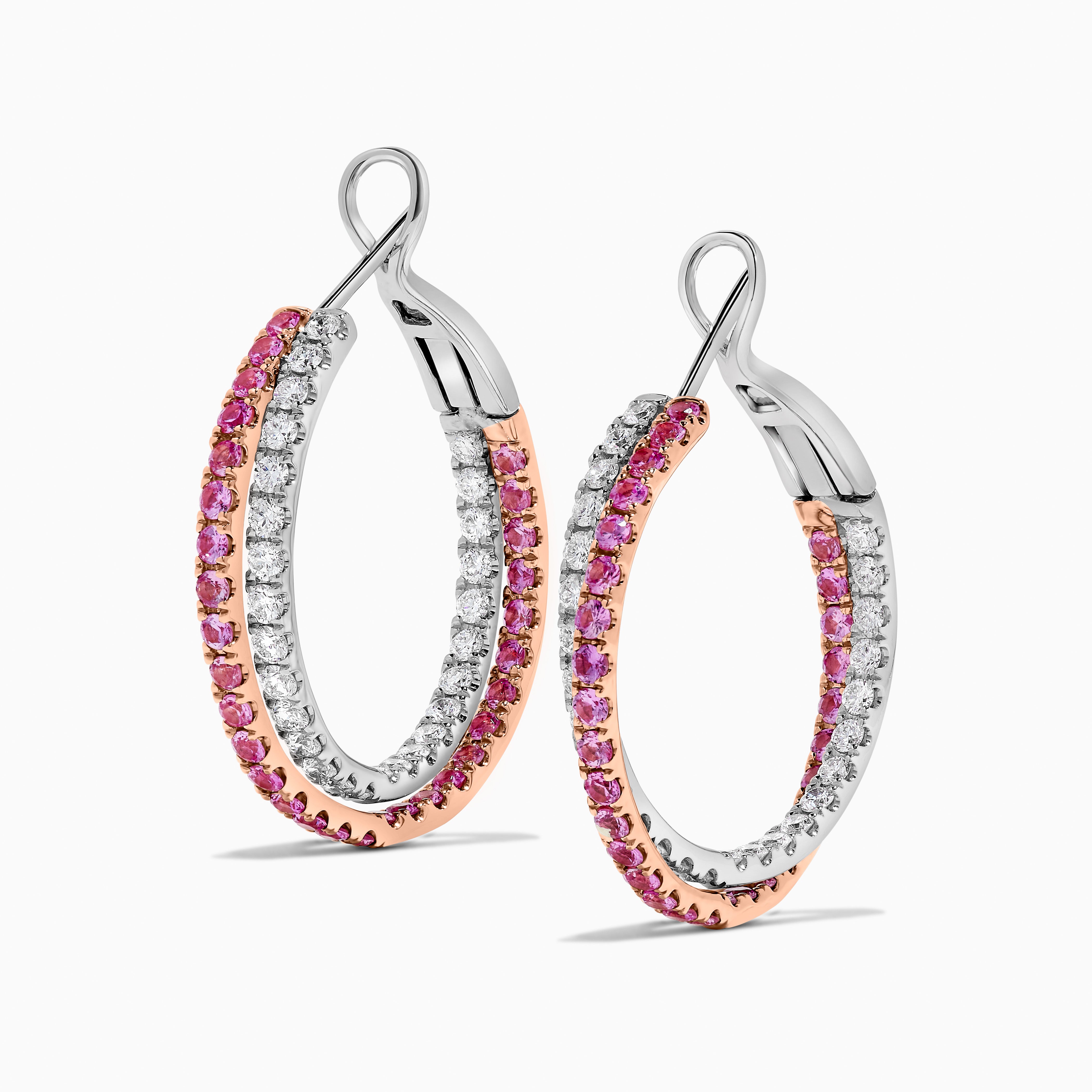 Natural Pink Round Sapphire and White Diamond 3.02 Carat TW Rose Gold Earrings