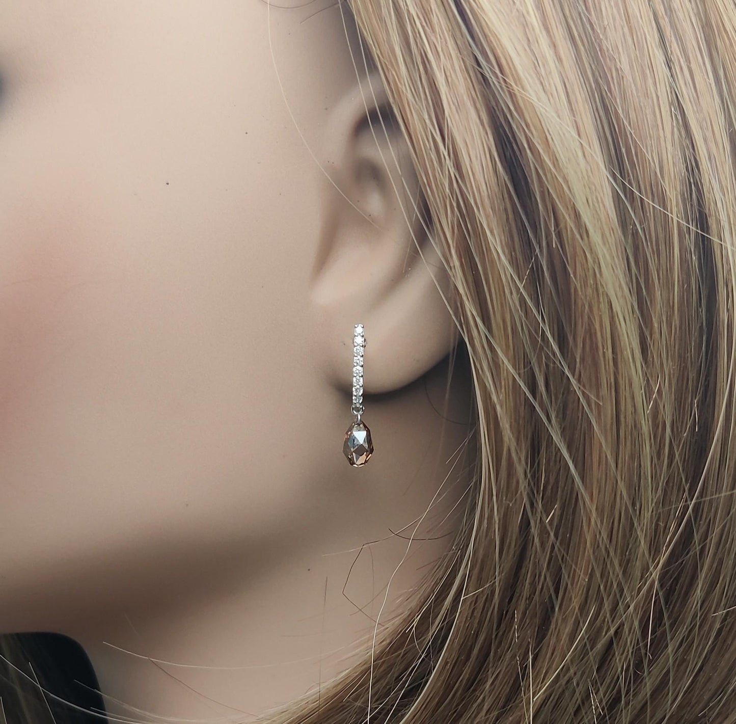 Natural Brown Briolette Diamond 2.39 Carat TW Gold Drop Earrings