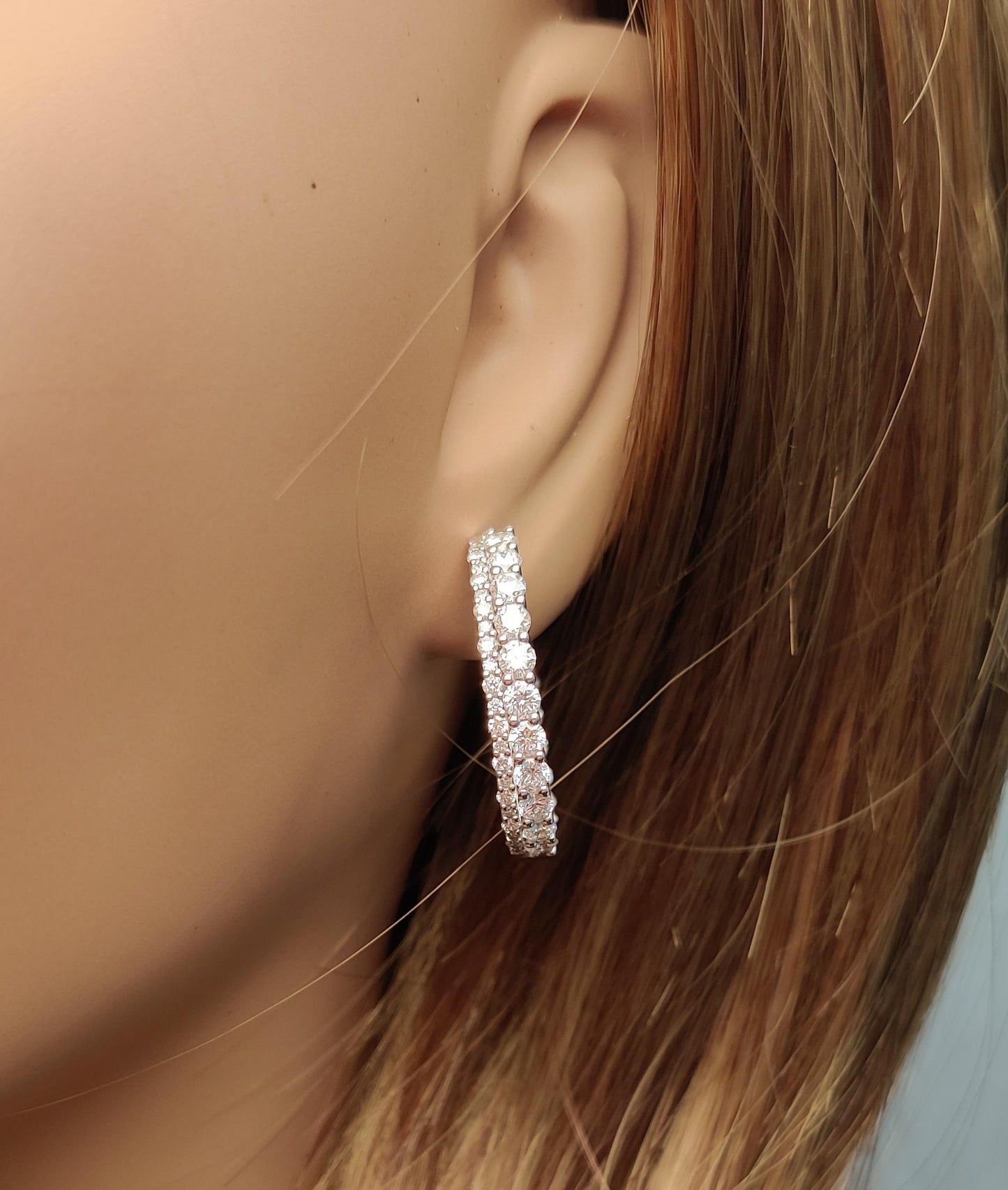 Natural White Round Diamond 2.65 Carat TW White Gold Hoop Earrings