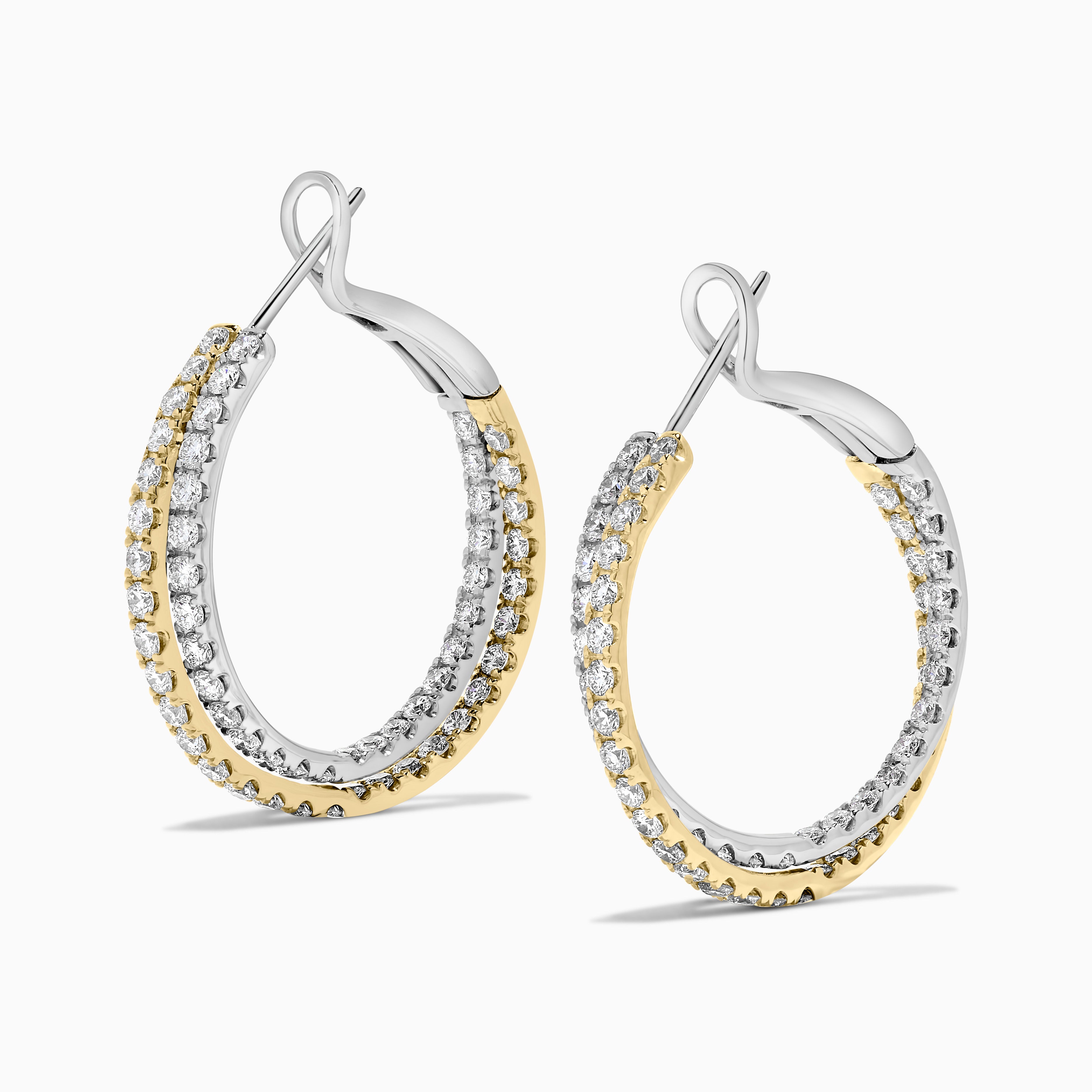 Natural White Round Diamond 2.76 Carat TW Gold Hoop Earrings