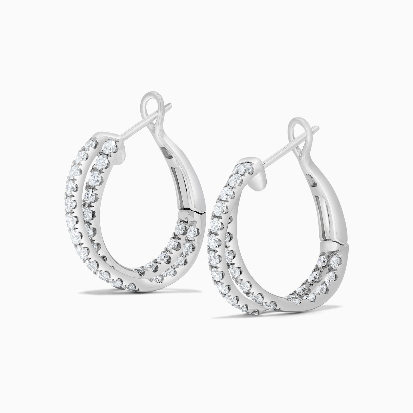 Natural White Round Diamond 1.66 Carat TW White Gold Hoop Earrings