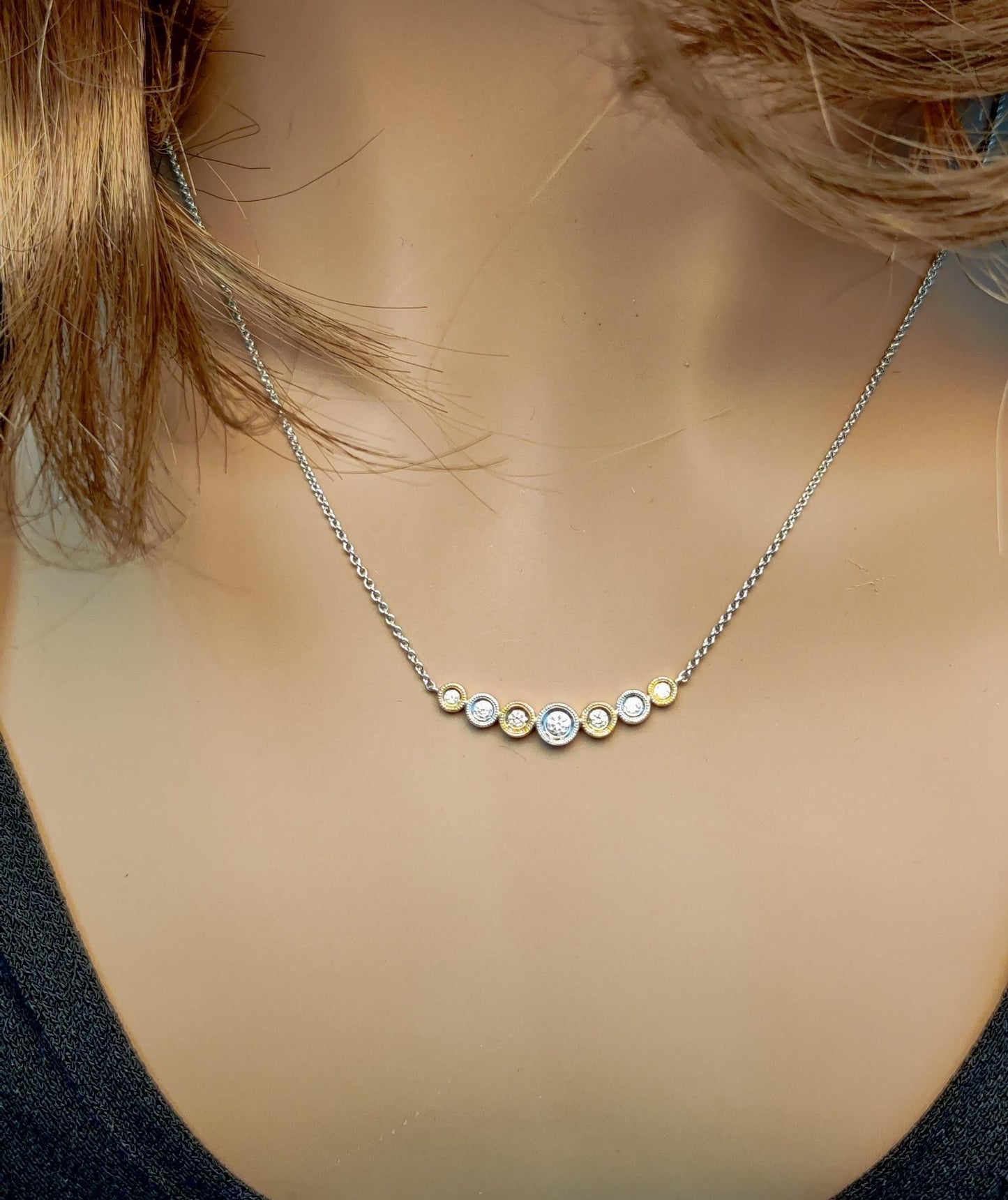 Natural Yellow Round and White Diamond .21 Carat TW Gold Necklace