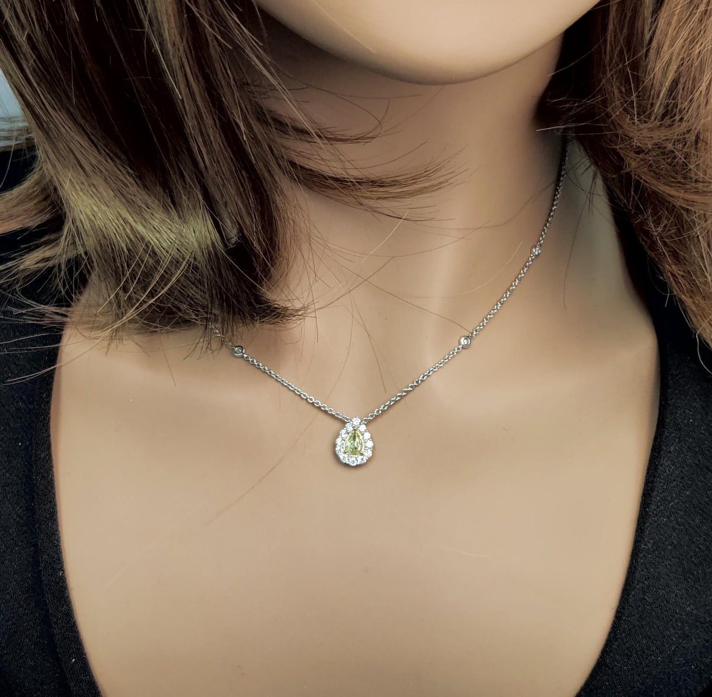 Natural Yellow Pear Diamond 0.82 Carat TW Gold Drop Necklace
