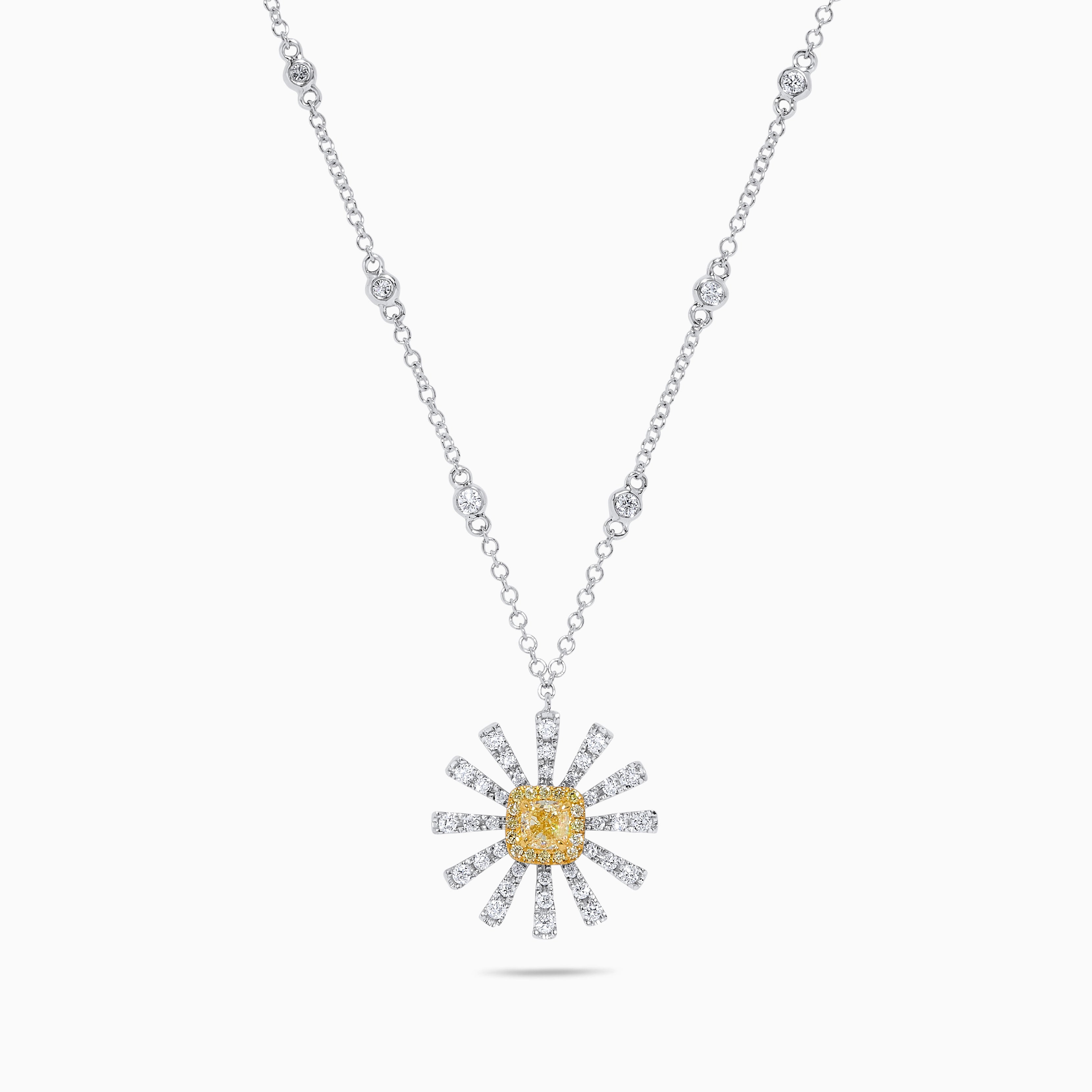 Natural Yellow Cushion and White Diamond .72 Carat TW Gold Drop Necklace