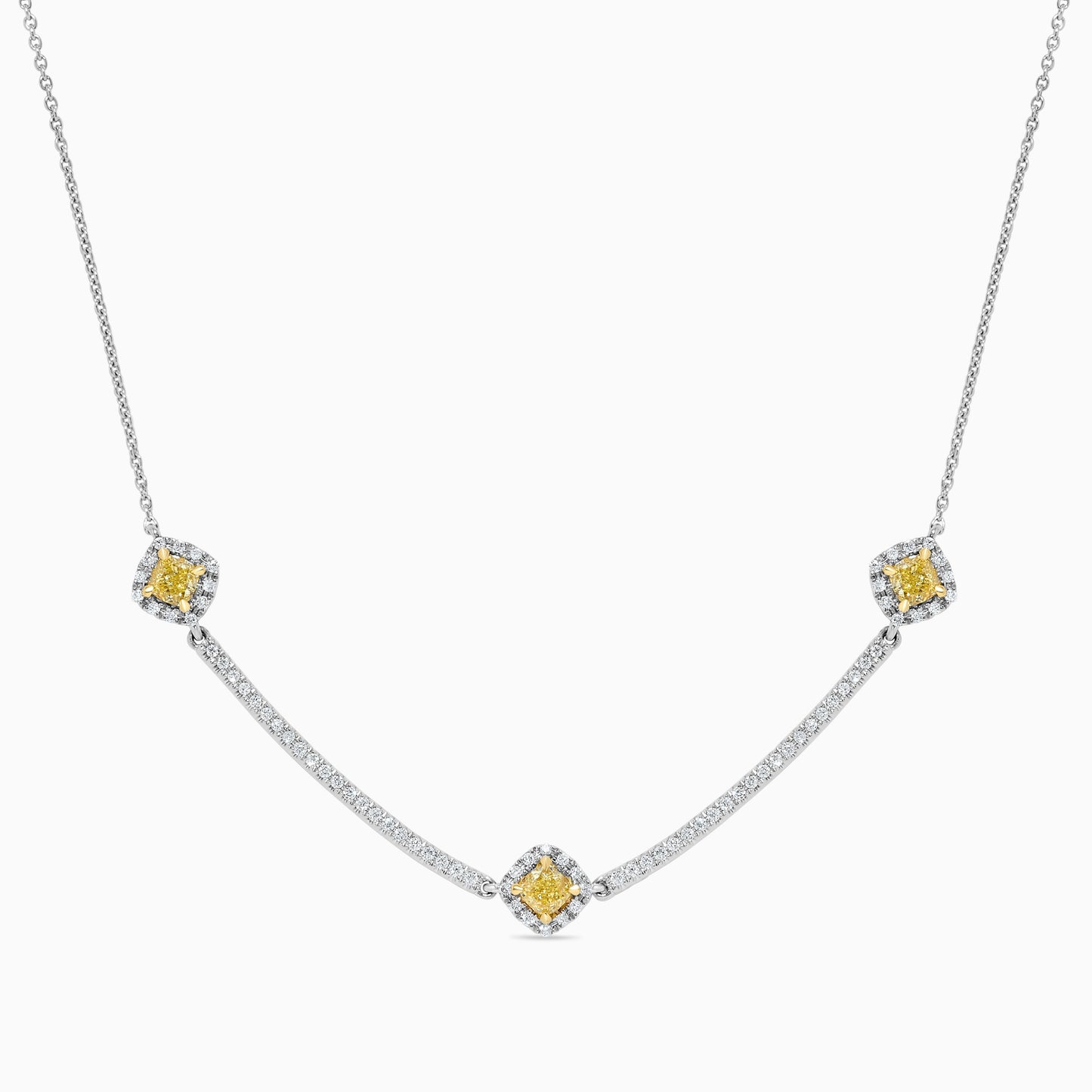 Natural Yellow Cushion and White Diamond 1.11 Carat Tw Gold Drop Necklace