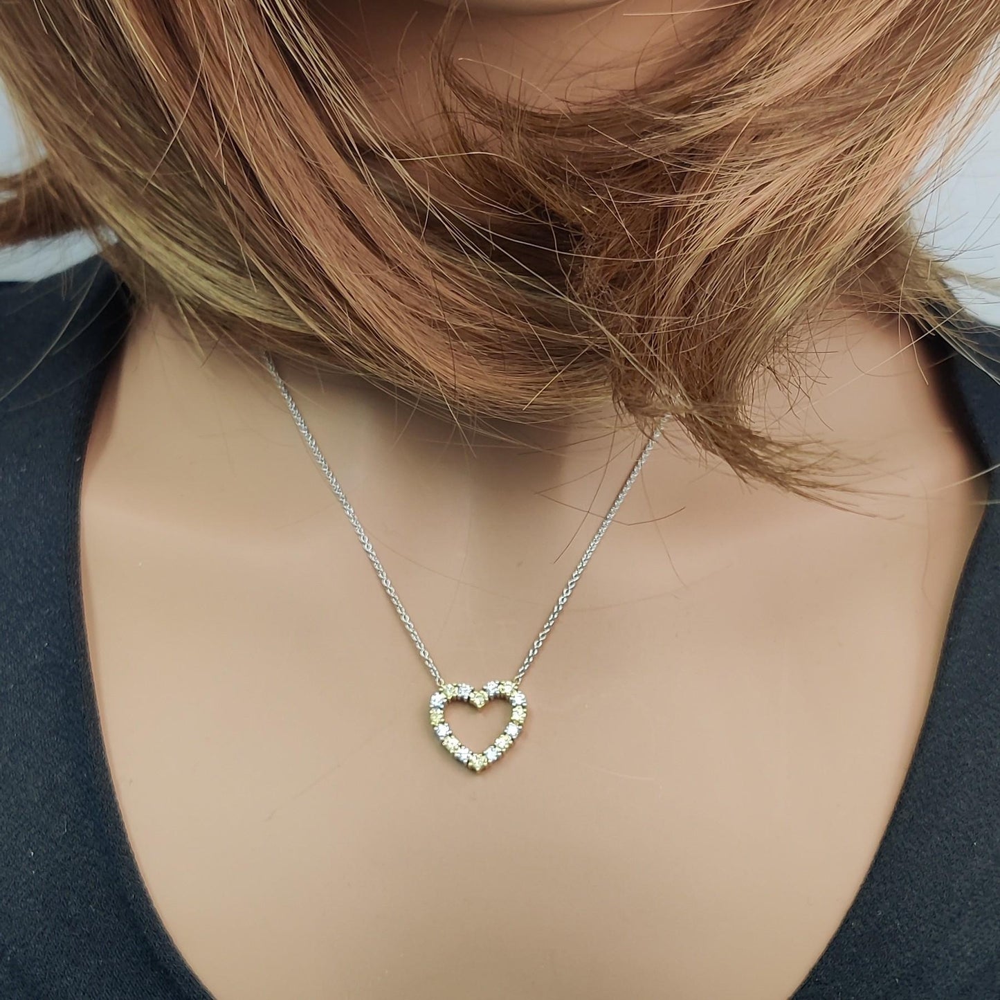 Natural Yellow Round Diamond .63 Carat TW Gold Heart Necklace