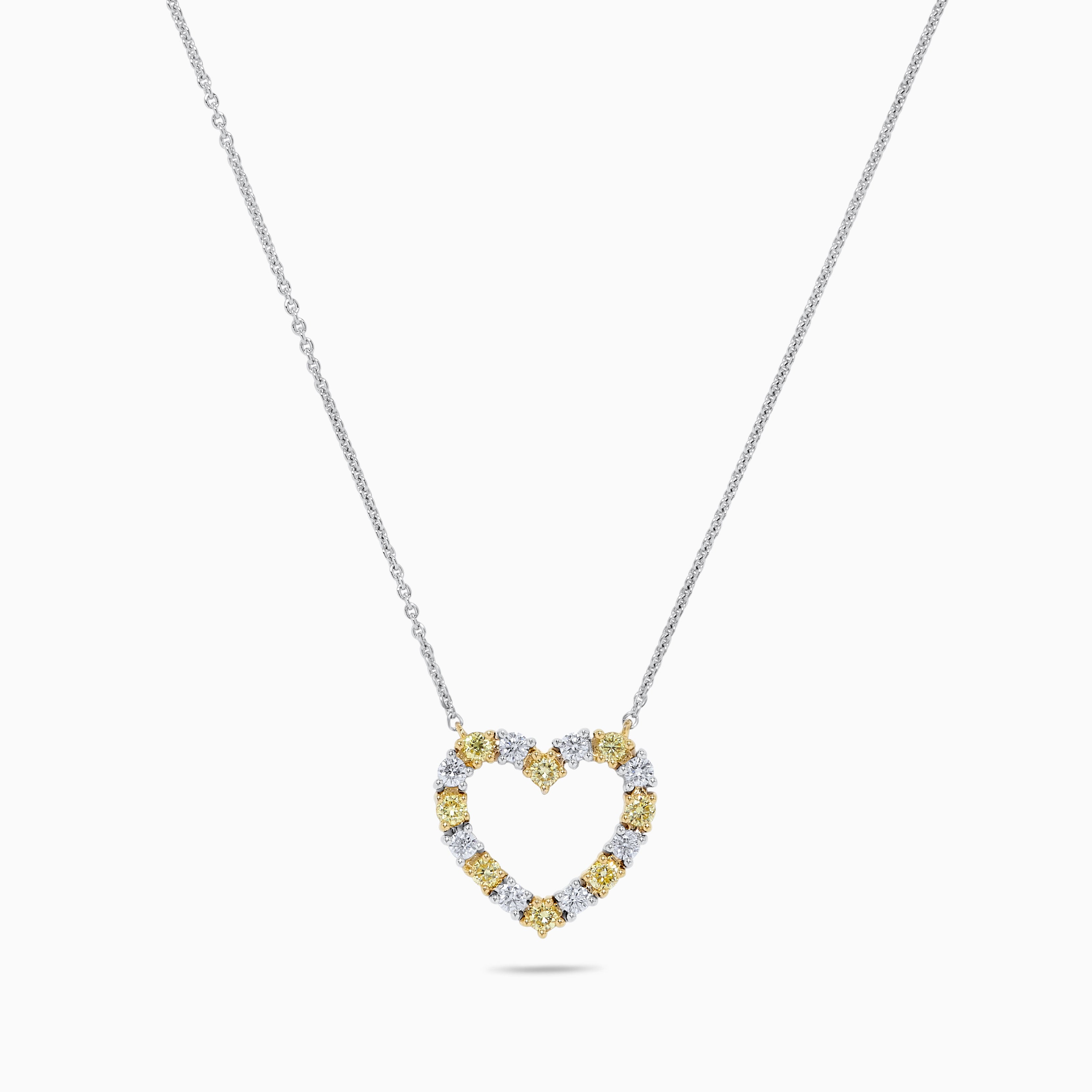 Natural Yellow Round Diamond .63 Carat TW Gold Heart Necklace