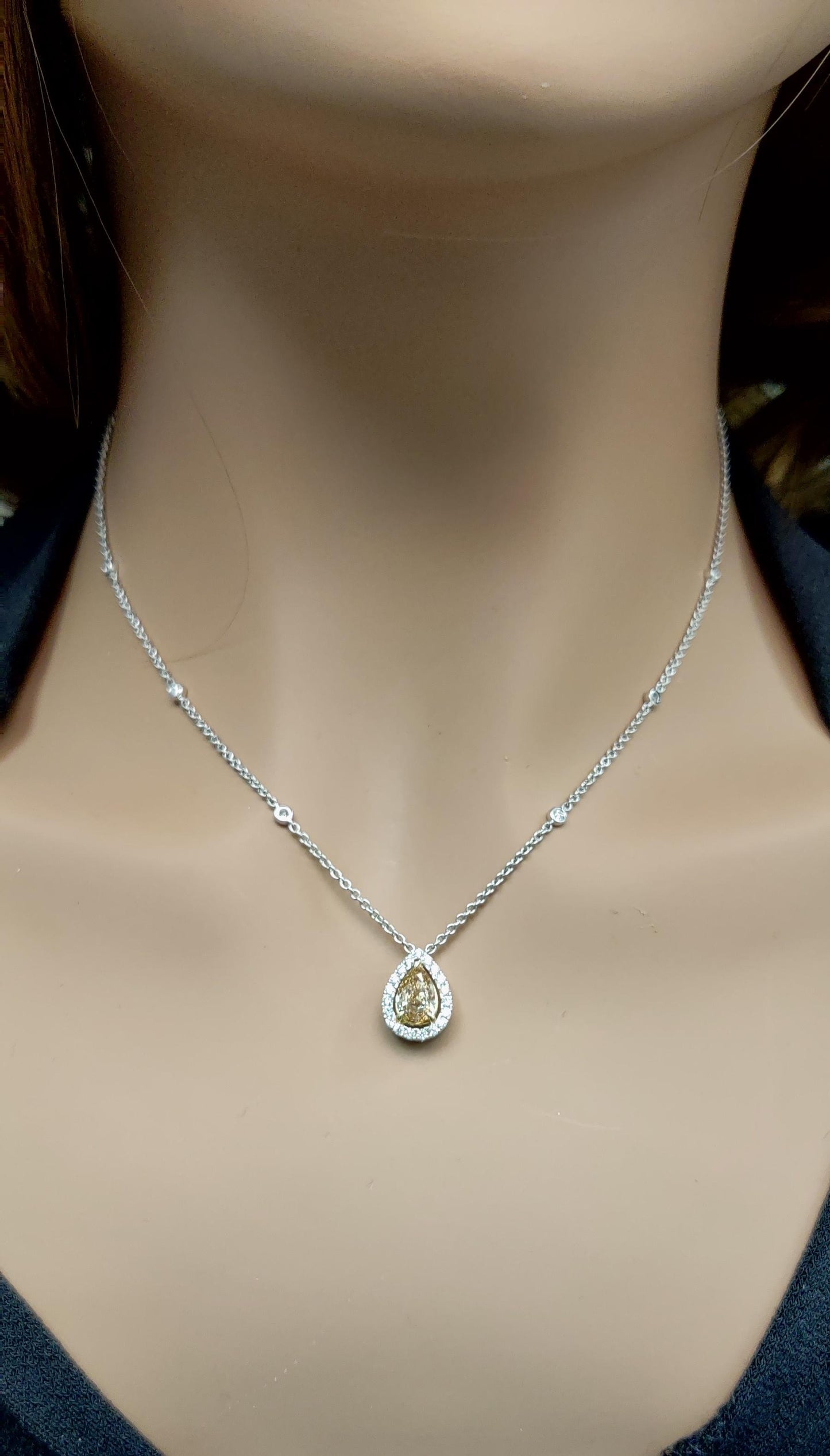 GIA Certified Natural Brown-Yellow Pear Diamond 1.43 Carat TW Gold Necklace