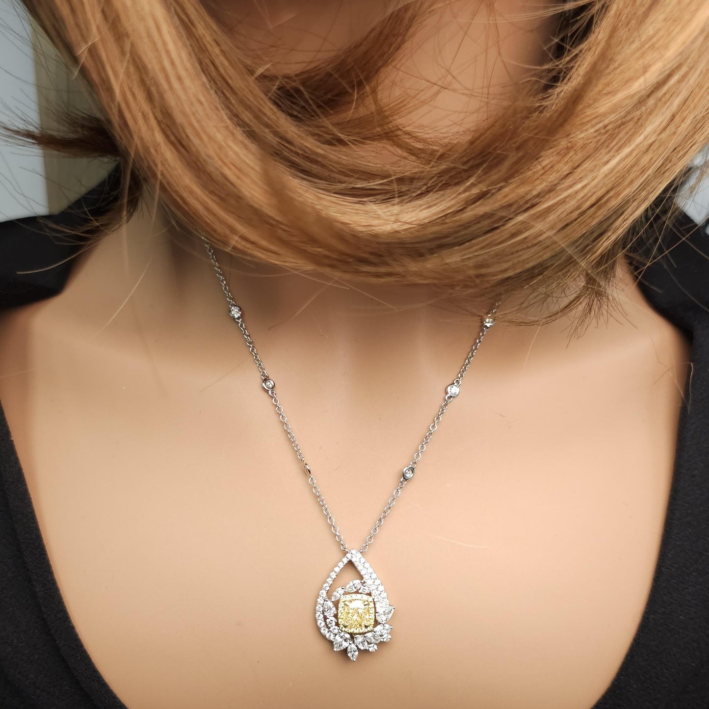 GIA Certified Natural Yellow Cushion Diamond 2.66 Carat Gold Drop Necklace