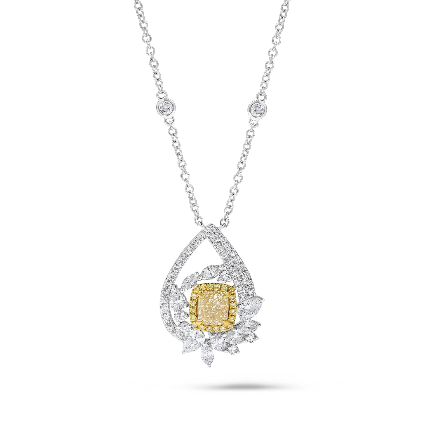 GIA Certified Natural Yellow Cushion Diamond 2.66 Carat Gold Drop Necklace