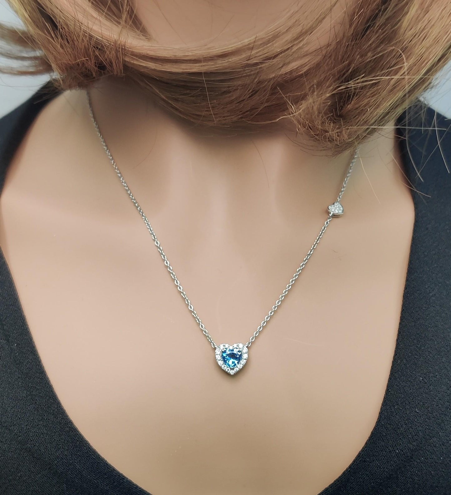 Natural Aquamarine Heart Diamond 0.98 Carat TW Gold Drop Necklace