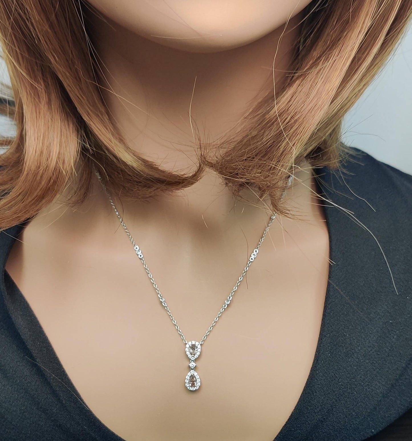 GIA Certified Natural Brown Pear Diamond 1.08 Carat TW Gold Necklace