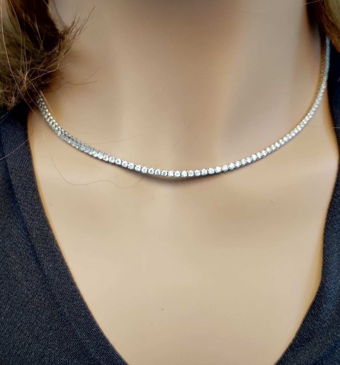 Natural White Round Diamond 5.46 Carat Tw White Gold Drop Necklace