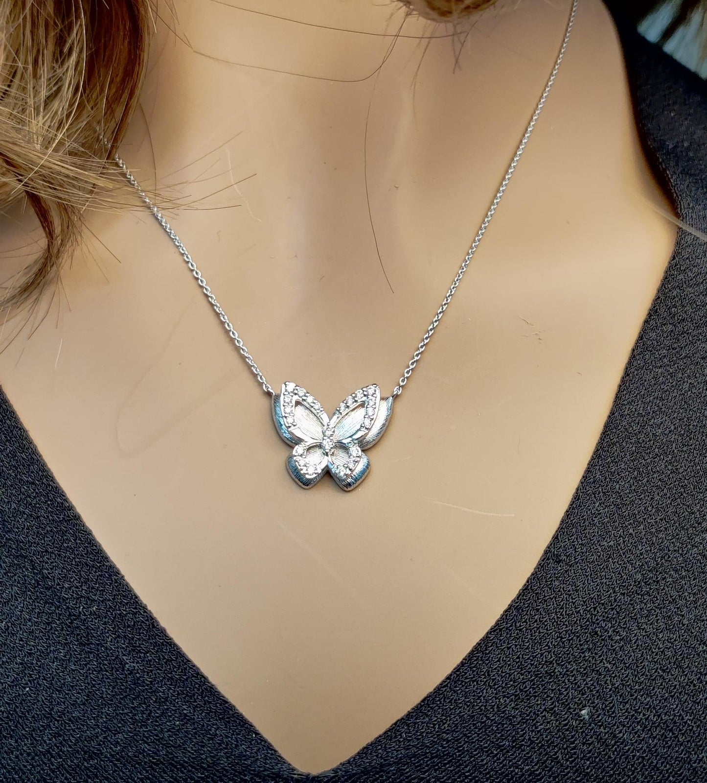 Natural White Round Diamond .65 Carat TW White Gold Butterfly Necklace