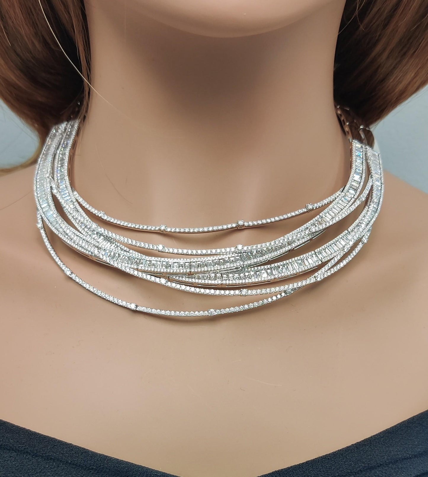 Natural White Baguette Diamond 36.32 Carat TW White Gold Drop Necklace