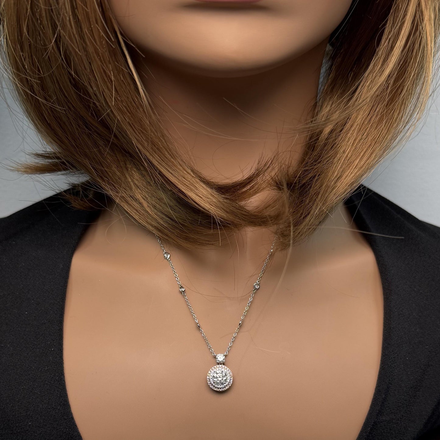 GIA Certified Natural White Round Diamond 1.81 Carat TW Gold Necklace