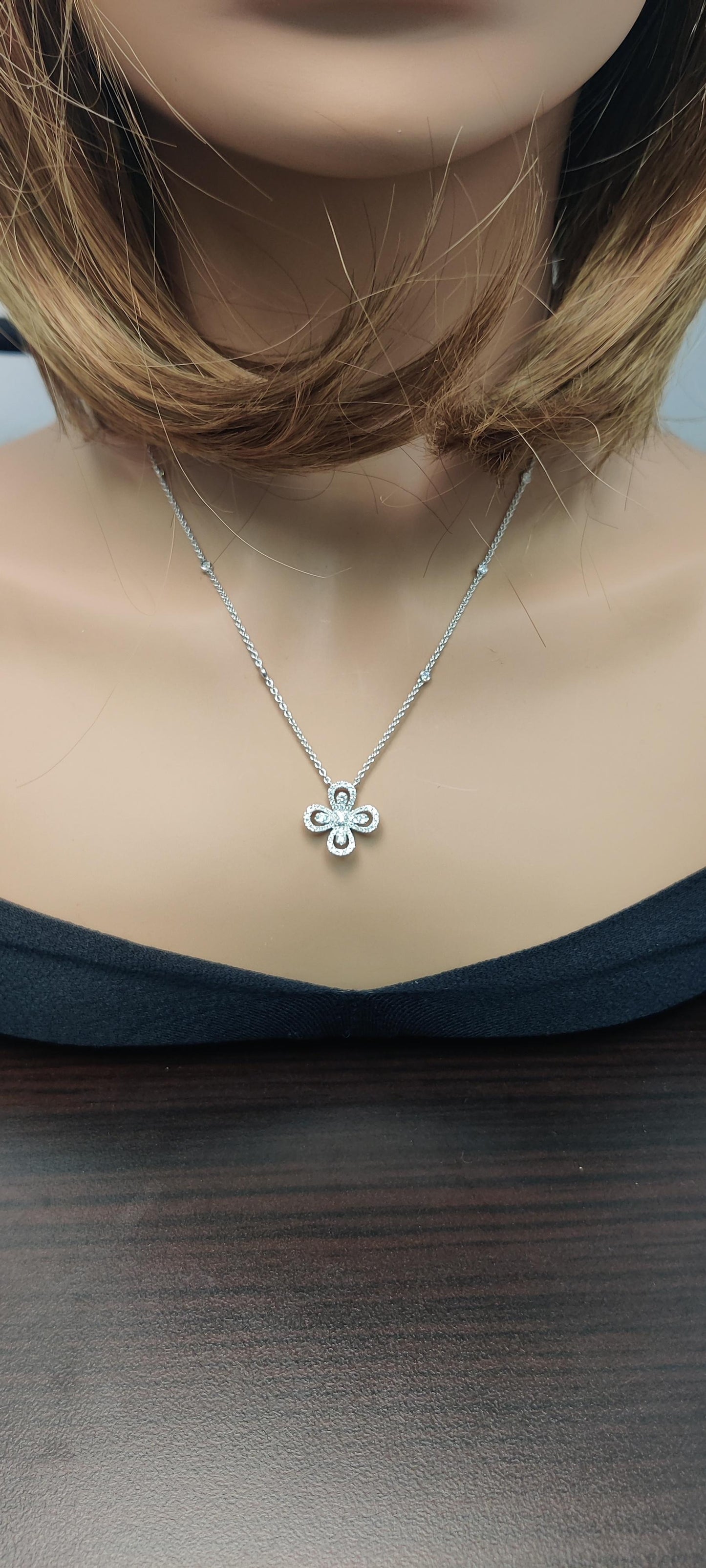 Natural White Round Diamond .67 Carat TW White Gold Drop Necklace