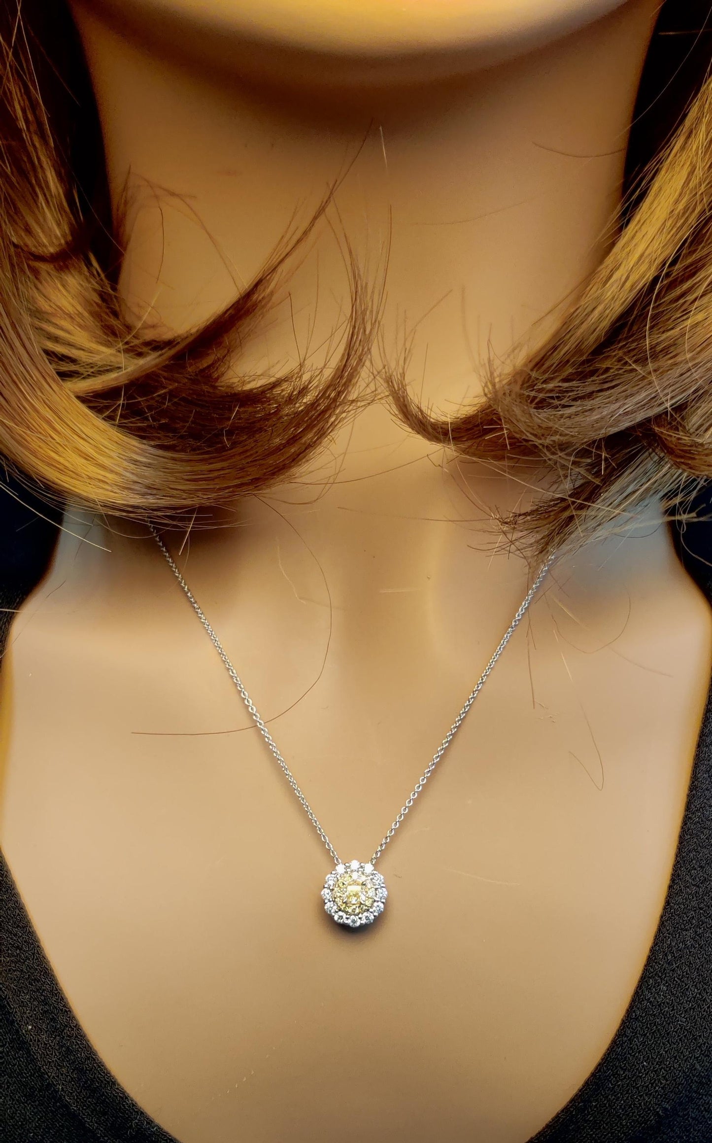 Natural Yellow Cushion Diamond 0.76 Carat TW Gold Drop Pendant
