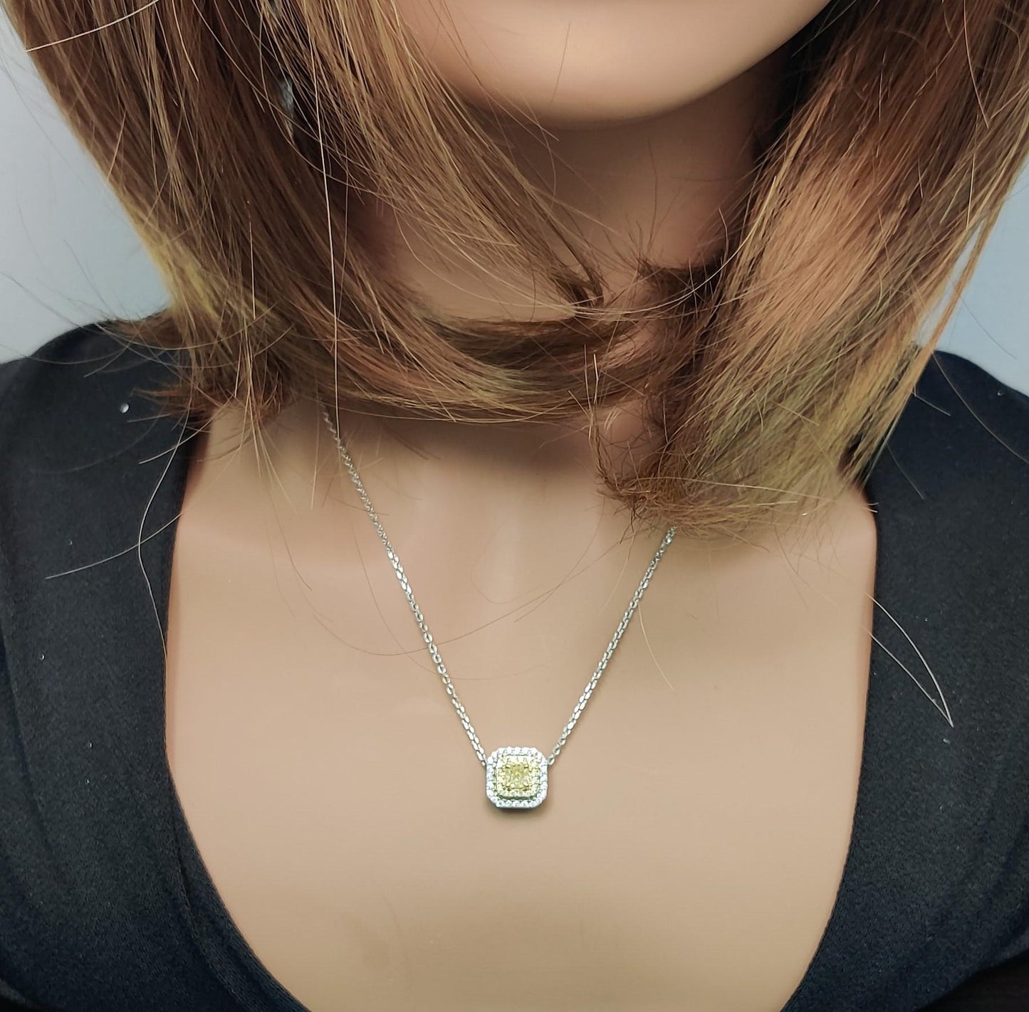 Natural Yellow Cushion Diamond 0.88 Carat TW Gold Drop Pendant