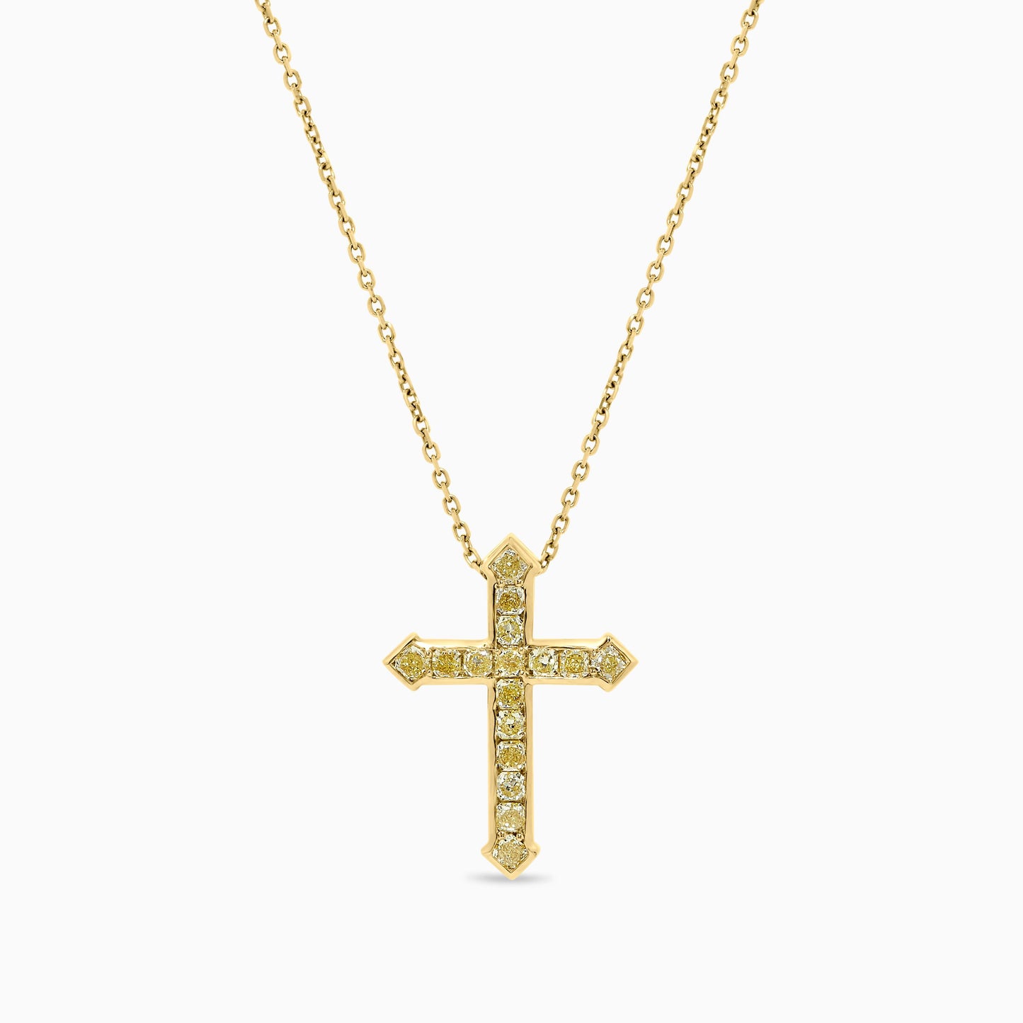 Natural Yellow Radiant Diamond 1.22 Carat TW Yellow Gold Cross Pendant