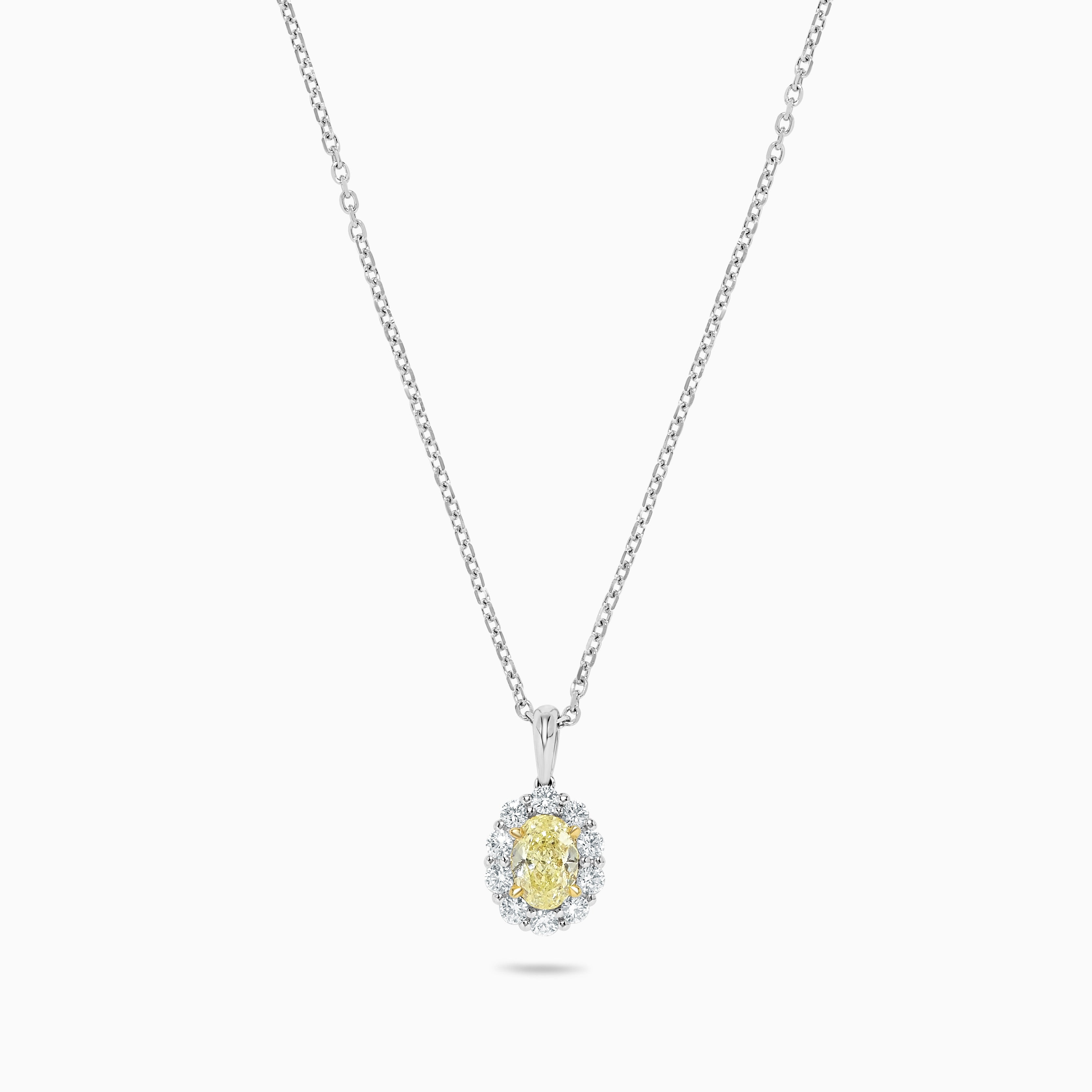 Natural Yellow Oval and White Diamond 1.04 Carat TW Gold Drop Pendant