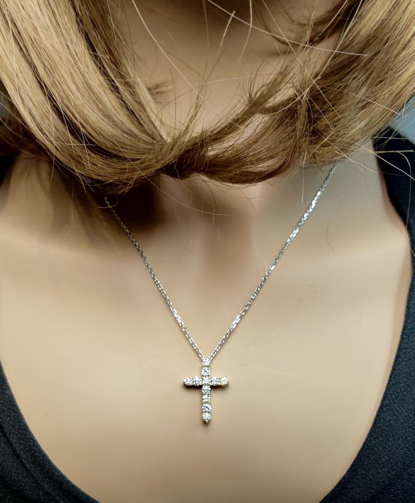 Natural Yellow Round and White Diamond .90 Carat TW Gold Cross Pendant