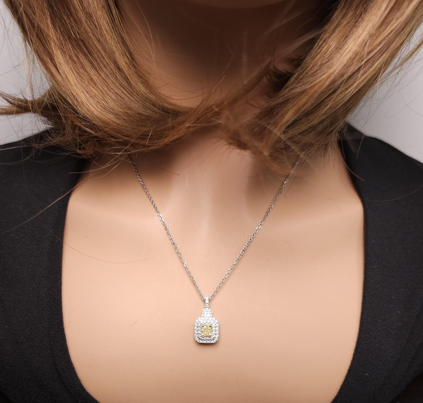 Natural Yellow Cushion and White Diamond 0.94 Carat TW Gold Drop Pendant