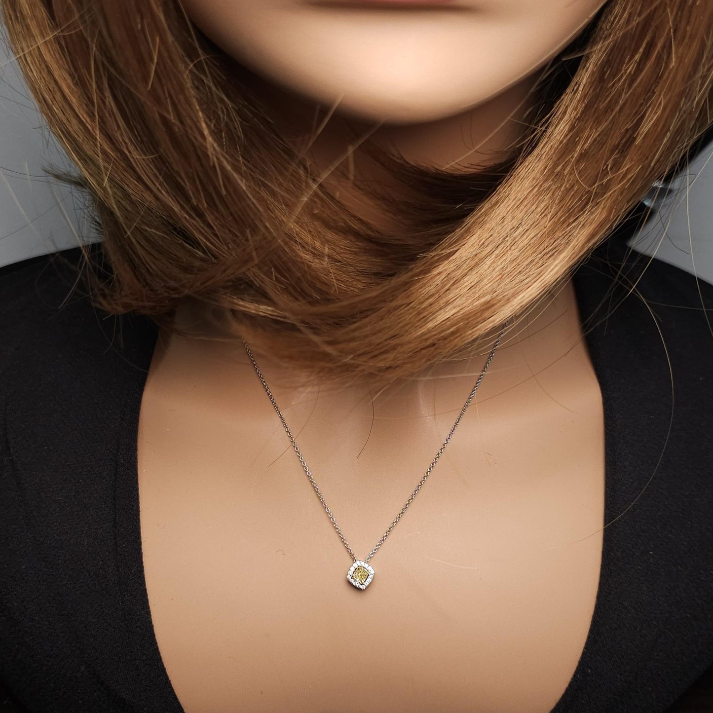 Natural Yellow Cushion and White Diamond .34 Carat TW Gold Drop Pendant