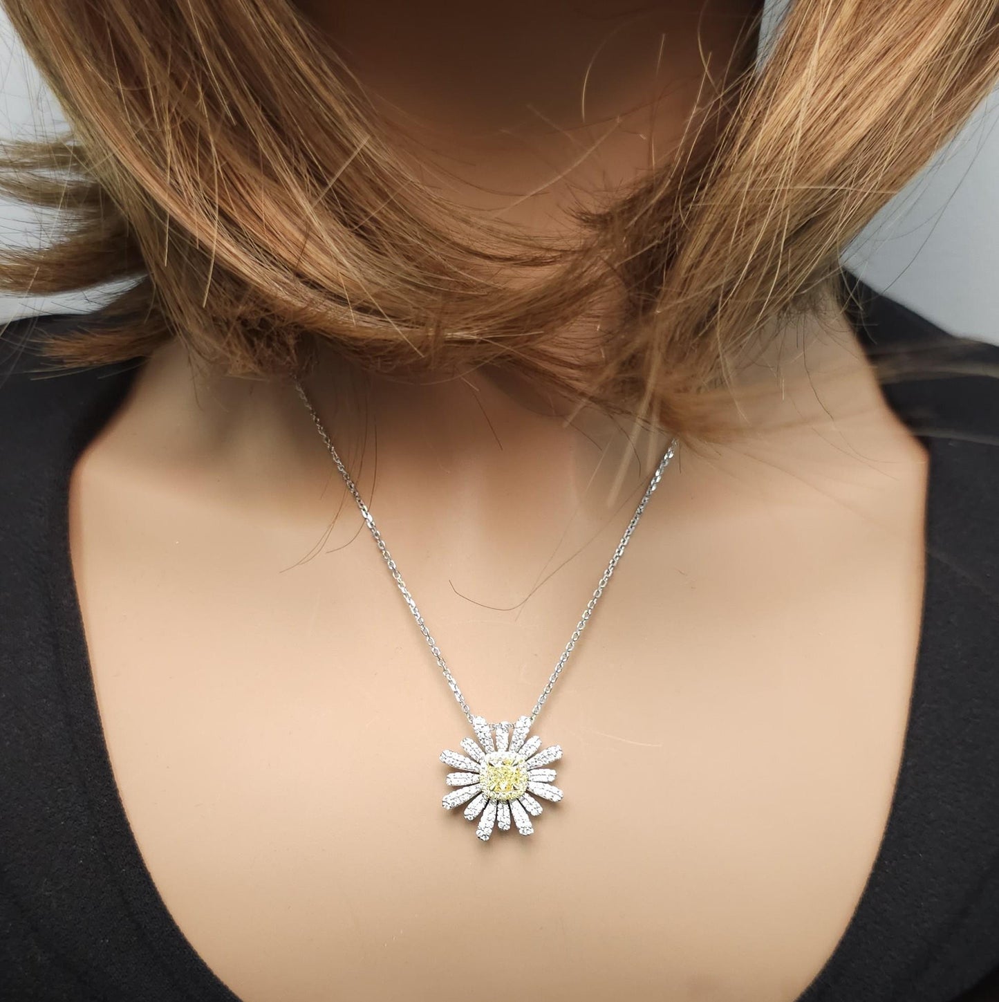 GIA Certified Fancy Yellow Cushion Diamond 1.50 Carat TW Gold Drop Pendant