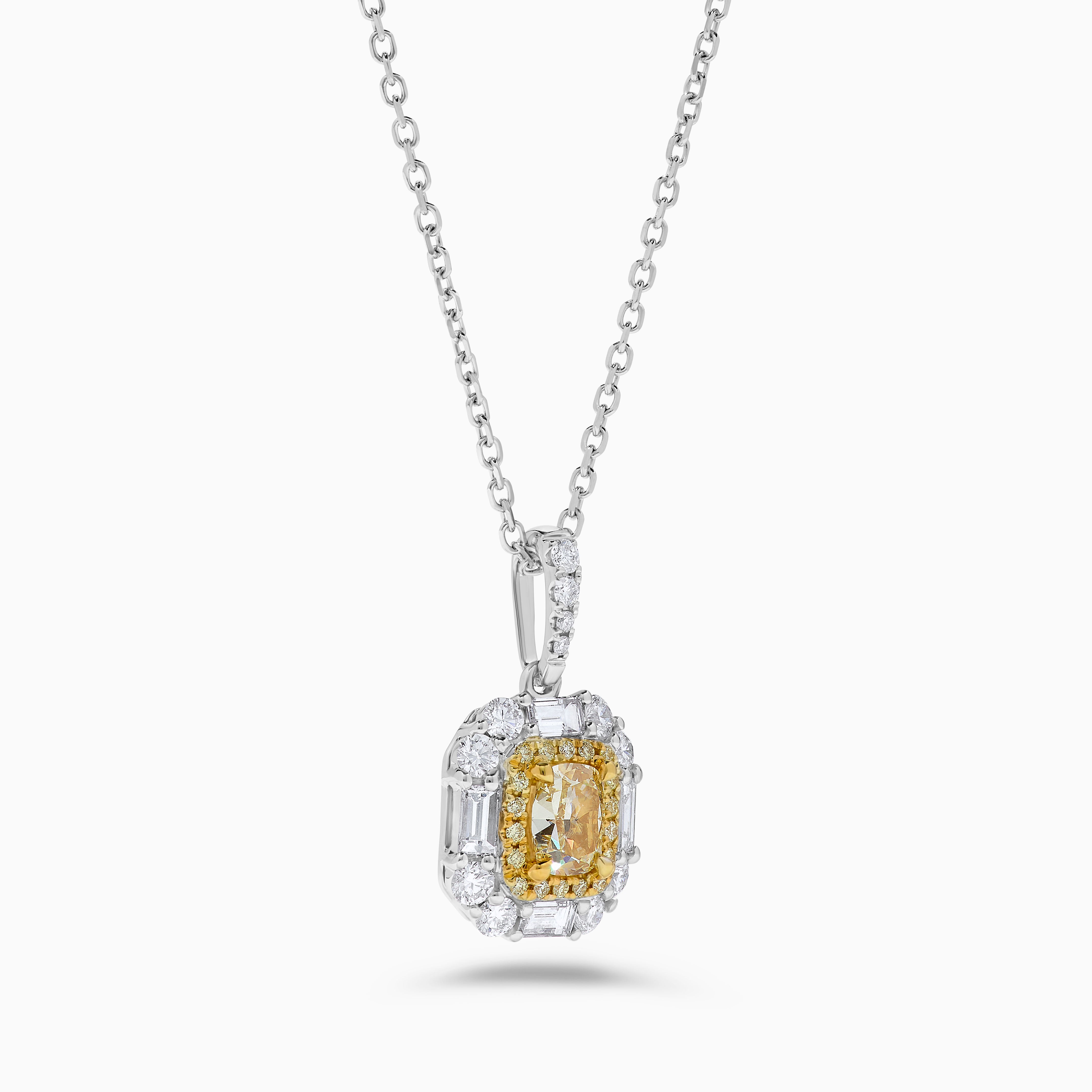 GIA Certified Natural Yellow Cushion Diamond 2.09 Carat TW Gold Drop Pendant