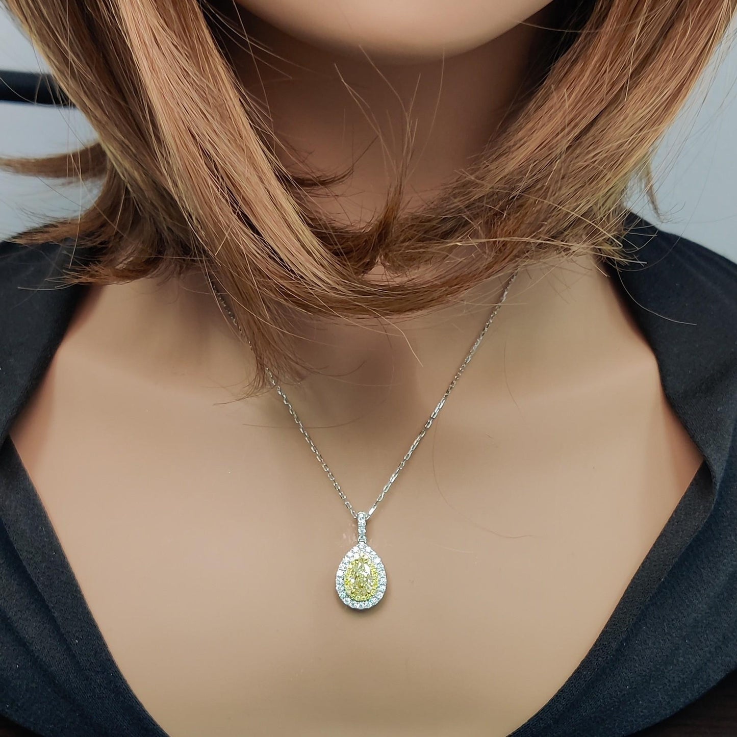 GIA Certified Natural Yellow Pear Diamond 2.25 Carat TW Gold Drop Pendant