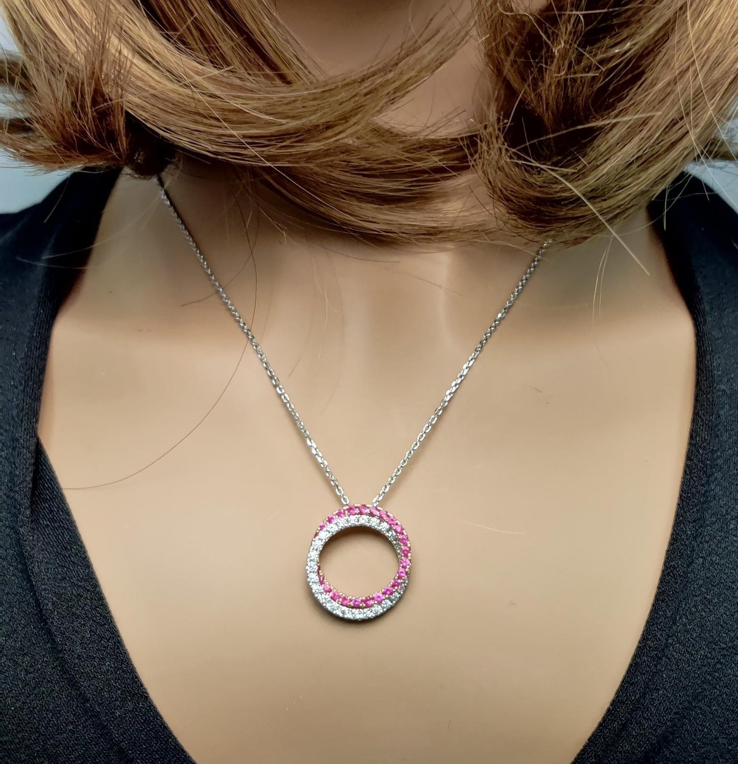 Natural Round Red Ruby and White Diamond 1.45 Carat TW Rose Gold Drop Pendant