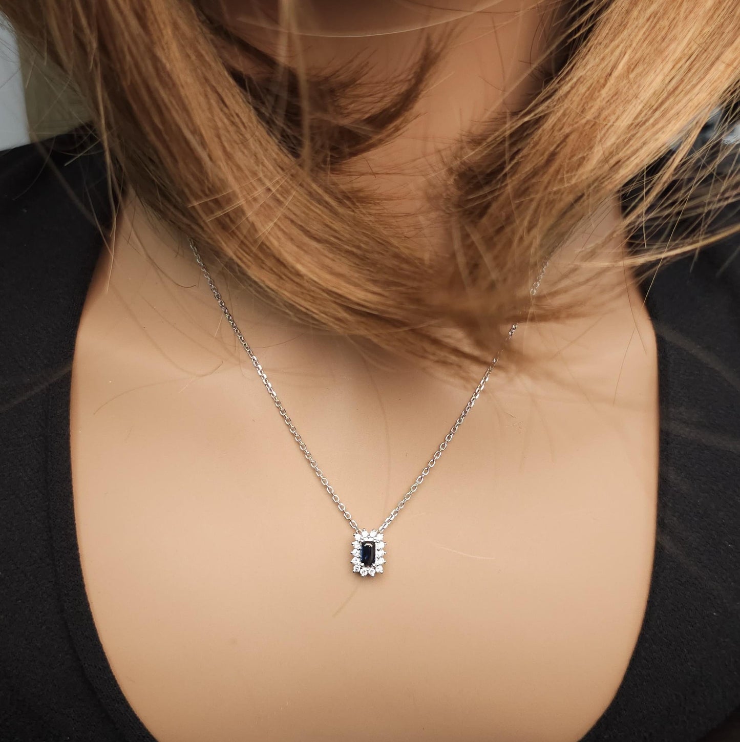 Natural Blue Emerald Cut Sapphire and Diamond 0.49 Carat TW Drop Pendant