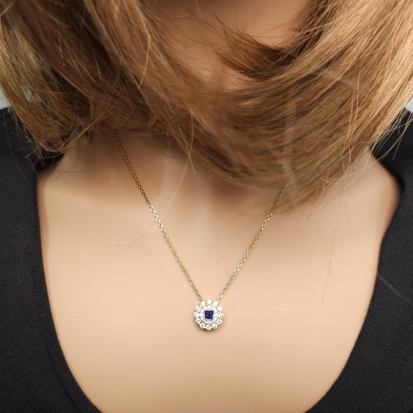 Natural Blue Princess Sapphire and Diamond 0.70 Carat TW Drop Pendant